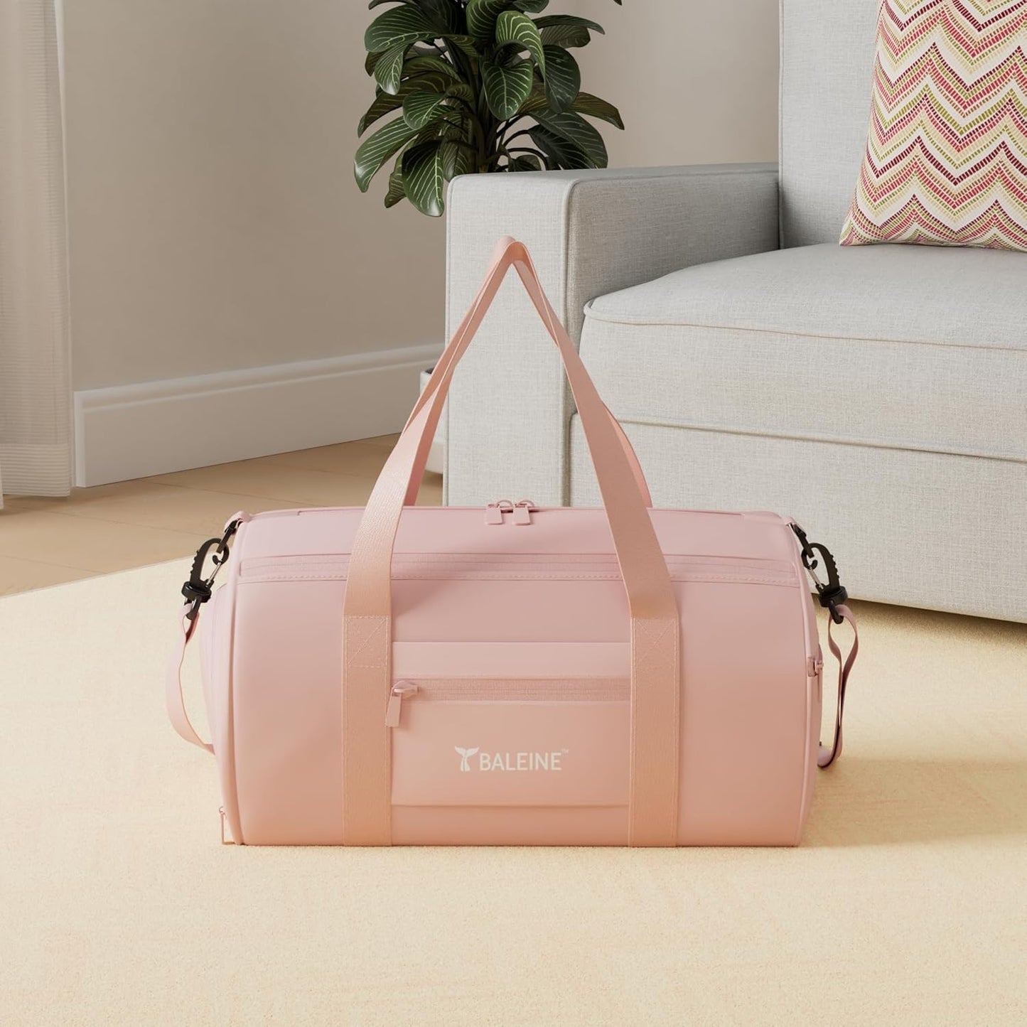 BALEINE Gym Bag for Women and Men, Duffel Bag for Sports, Gyms and Weekend Getaway, Waterproof Dufflebag with Shoe and Wet Clothes Compartments, Lightweight Carryon Gymbag (Pink)