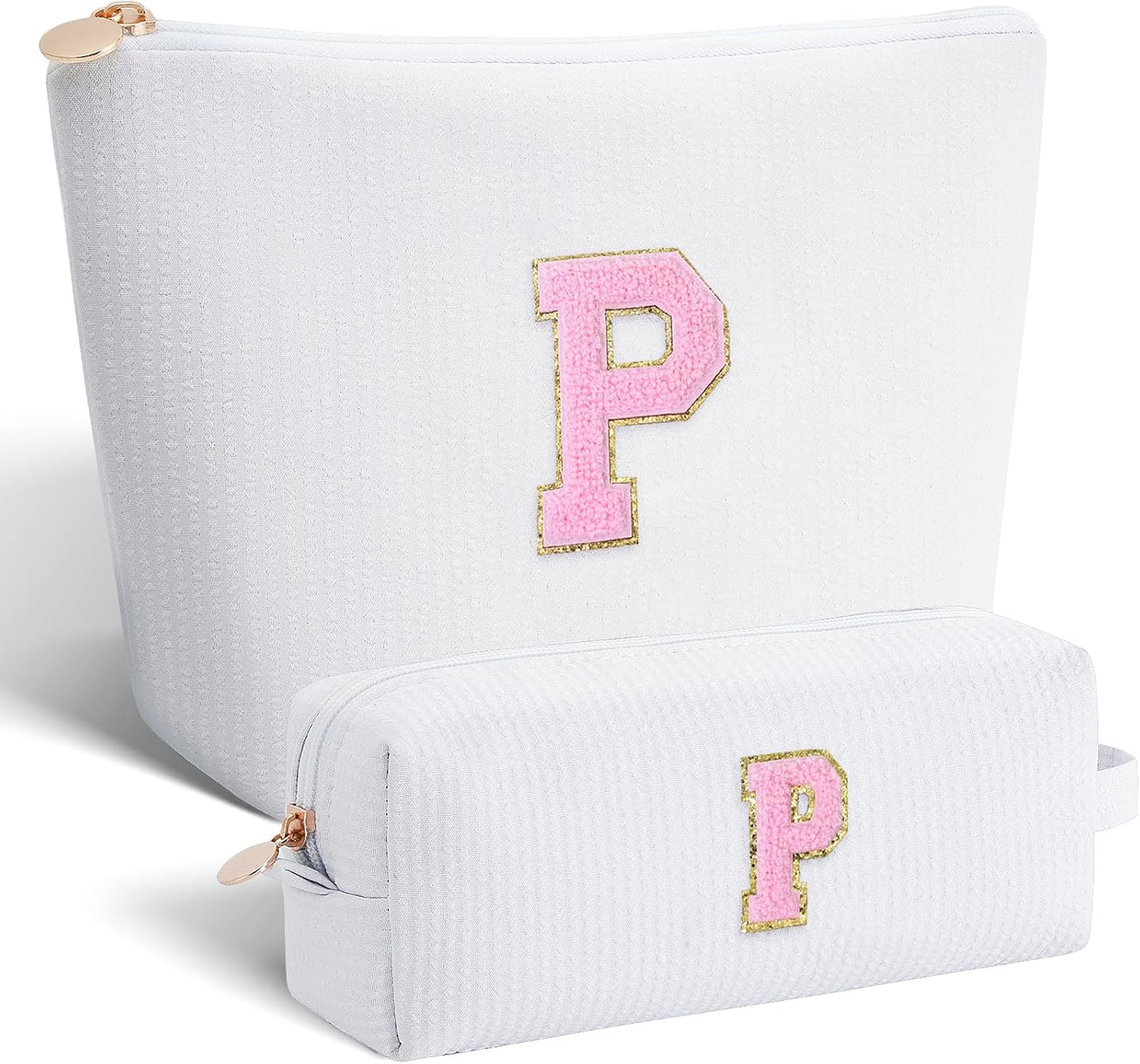 Personalized Makeup Bag for Women Girls - Fashion Cosmetic Bag Trendy Travel Toiletry Bag with Initials Letter - Teen Gifts - White,P