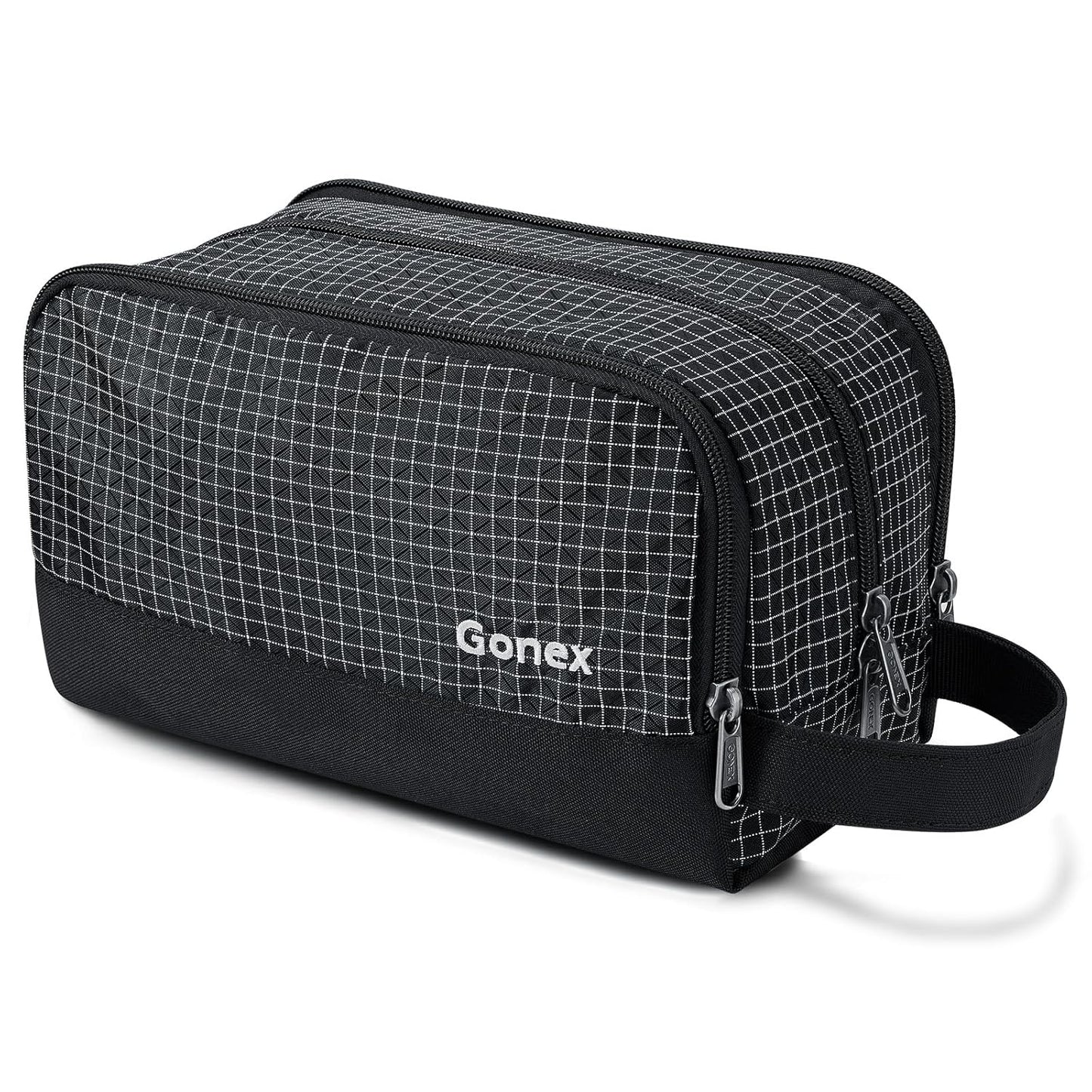 Gonex Travel Toiletry Bag Nylon, Shaving Bag Toiletry Organizer Check Patten (Black)