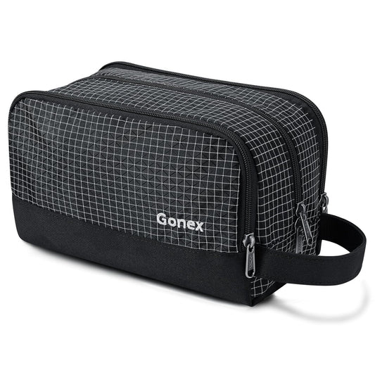 Gonex Travel Toiletry Bag Nylon, Shaving Bag Toiletry Organizer Check Patten (Black)