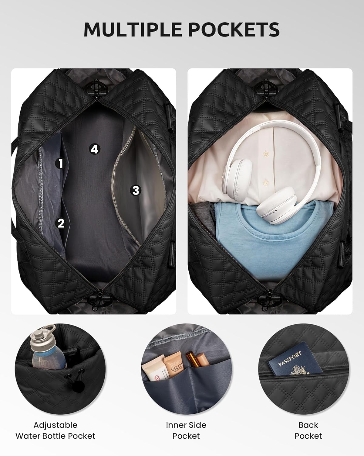 Bridesmaid Proposal Gifts-Initial Duffle Bag with Shoe Compartment, Personalized Weekender Bag, Monogram Overnight Bag, Travel Bag with Makeup Bag, Daughter Sister Birthday Gifts (Letter V)