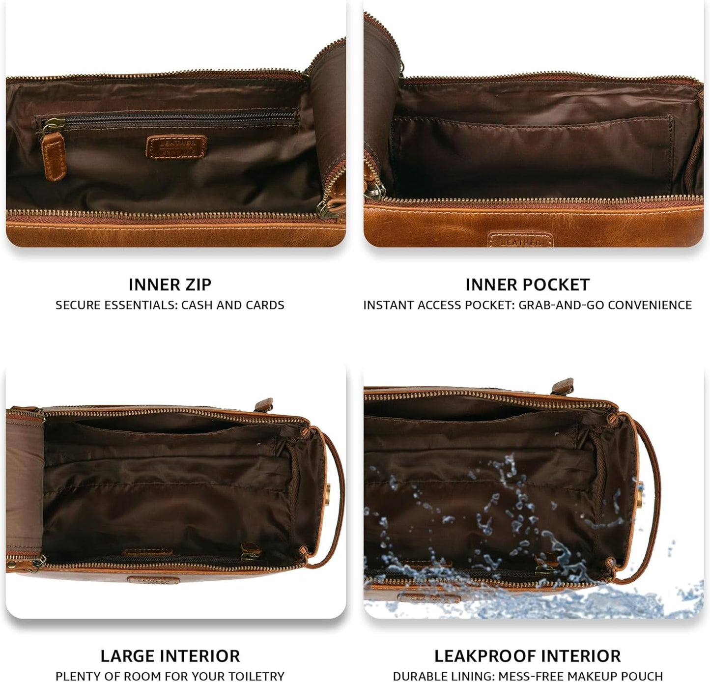 LEATHER VILLAGE Premium Leather Travel Toiletry Bag - Unisex Water-Resistant Travel Dopp Kit, Shaving & Cosmetic Organizer for Men & Women - Compact Bathroom Essentials - Tan Brown