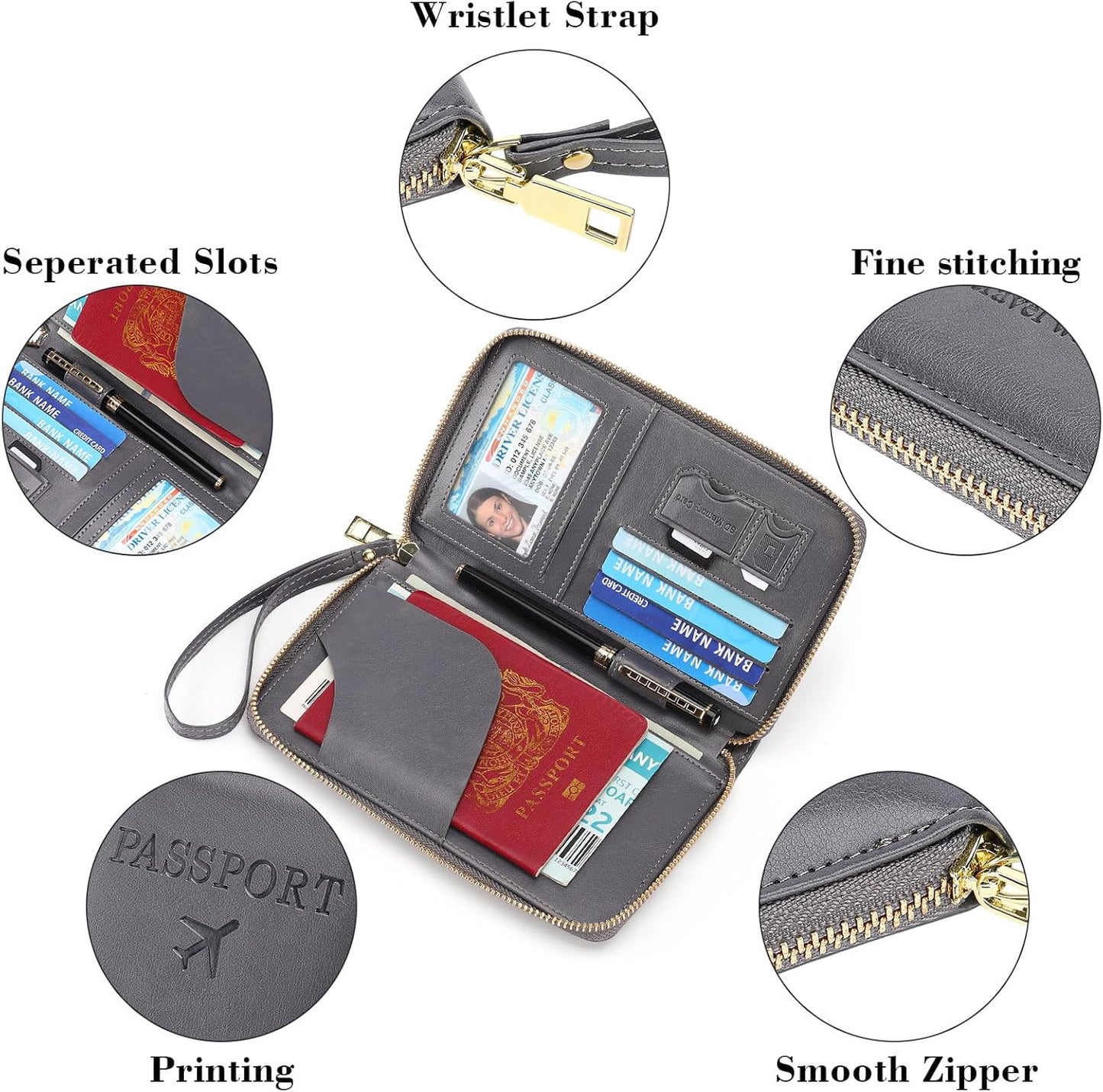 Leather RFID Blocking Passport Holder Travel Wallet, Passport Cover/Travel Wallet for Women/Men with