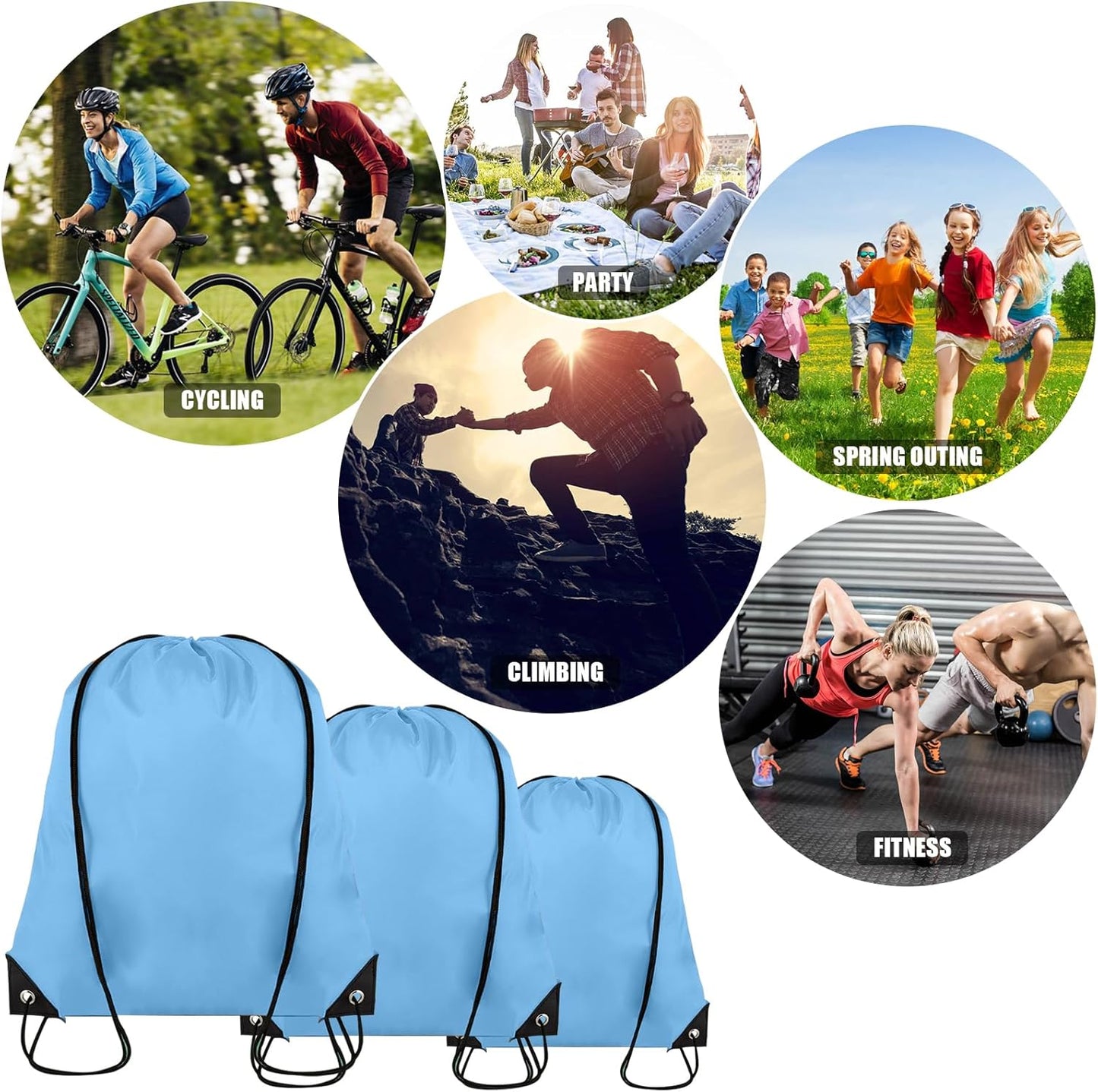 100 Pieces Drawstring Backpack Bulk Cinch Sackpack Ployster Drawstring Bags for Gym Party Trip(Sky Blue)