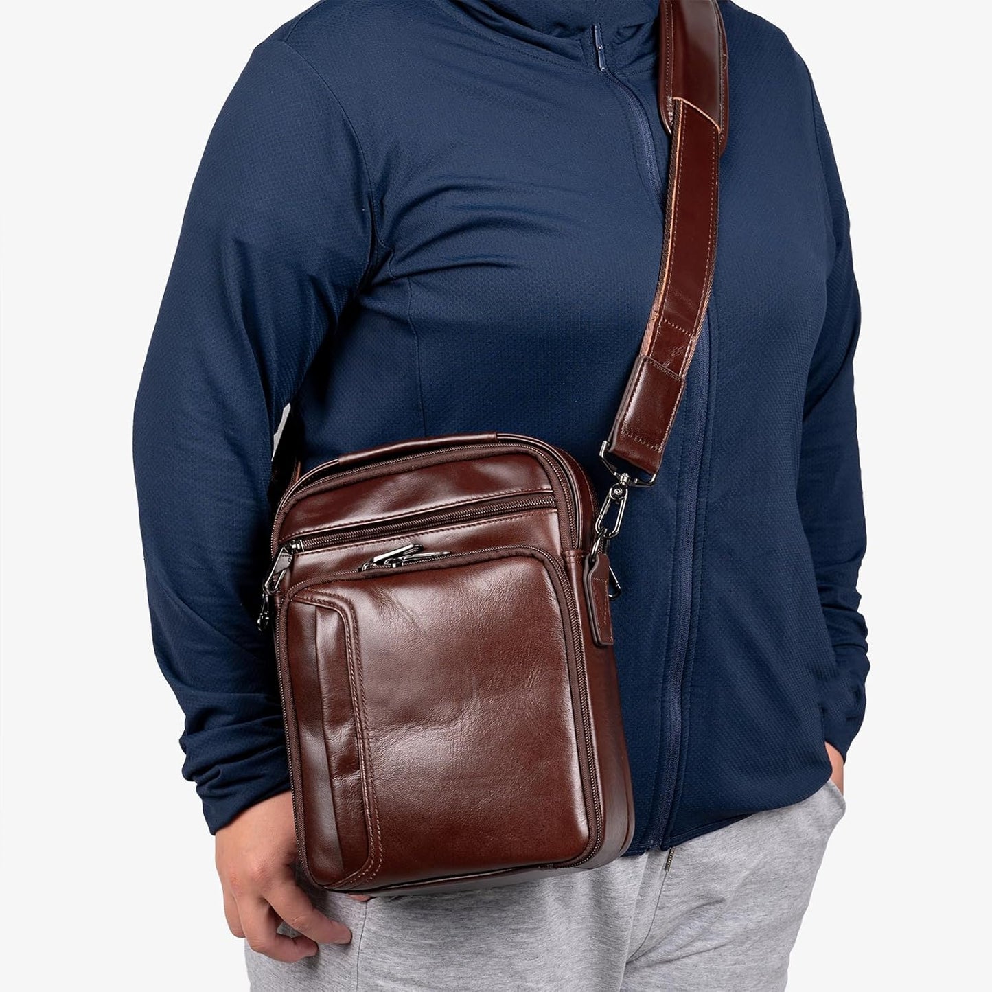 Leather Small Messenger for Men - Women Shoulder Chest Travel Bag - Crossbody Bag