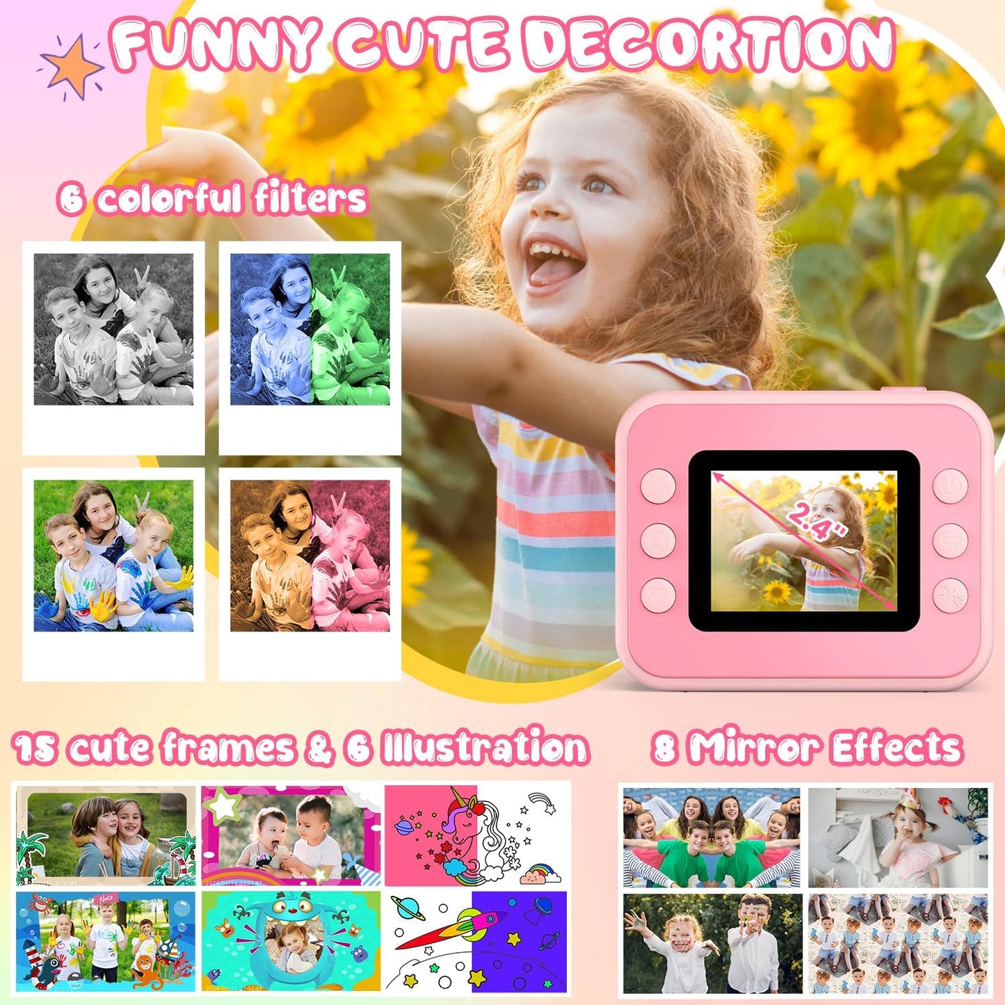 Kids Camera Instant Print, Kids Camera 1080P HD Video Digital Camera, Christmas Birthday Gifts for Girls and Boys, Toddler Toy for 3-12 Years Old