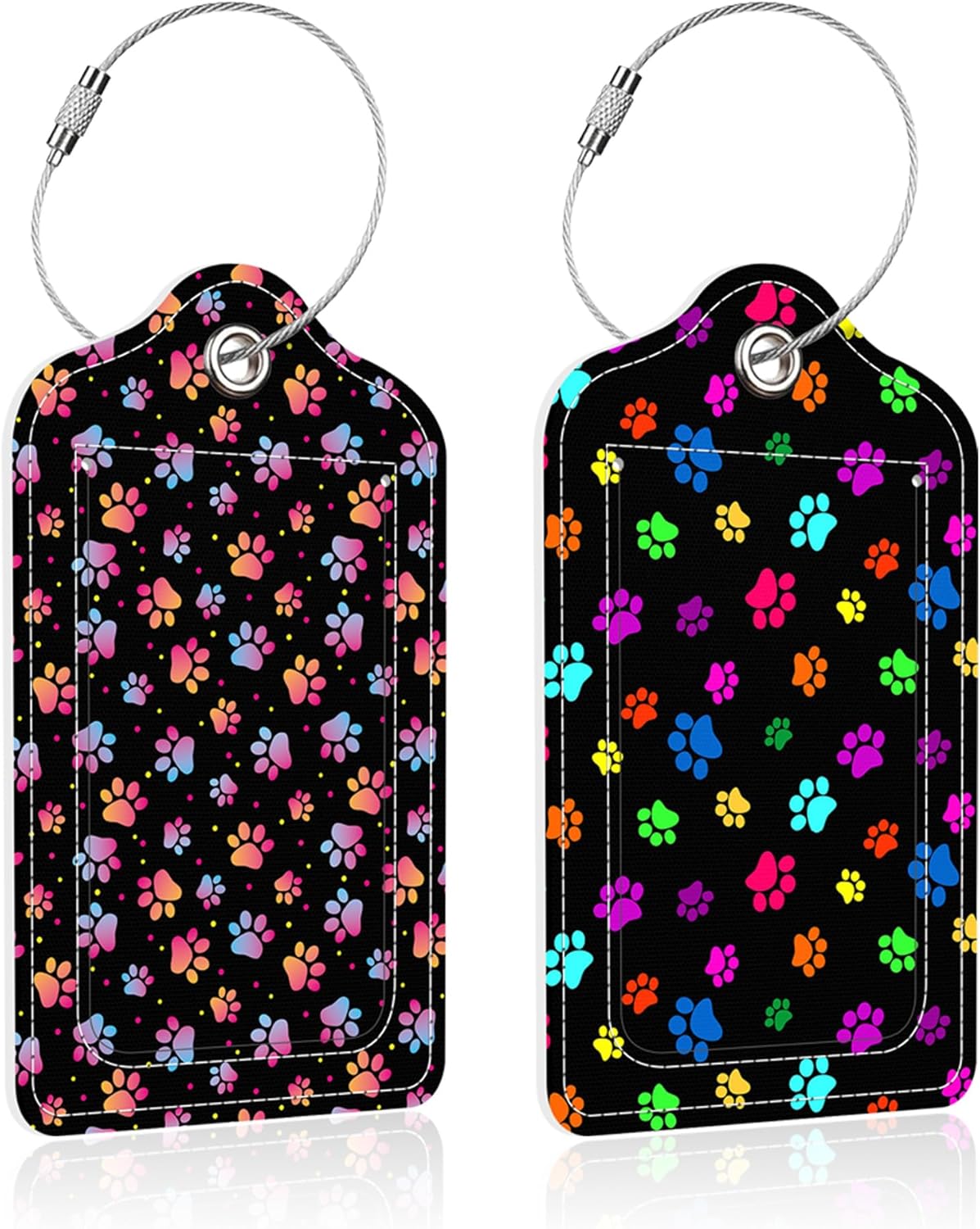2 Pack Colorful Dog Paw Luggage Tag for Suitcase,Colorful Paw PU Leather Suitcase Tags Identifiers with Privacy Name Address Labels and Steel Loop for Women Men Travel