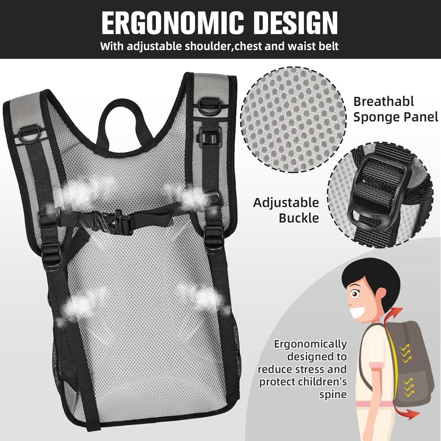 12L Kids Hiking Backpack, Small Hydration Backpack, Waterproof Kids Camping Daypack 5-12, No Water Bladder…