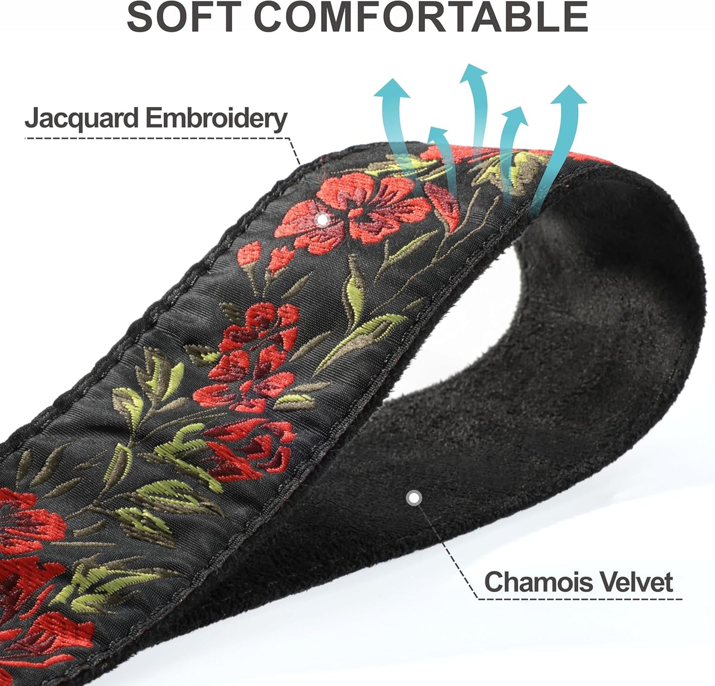 Padwa Lifestyle Camera Strap - 2" Full Grain Leather Ends Camera Straps for Photographers, Vintage Embroidered Cotton Weave Soft Suede Fabric Padded Strap Quick Release fits All Cameras