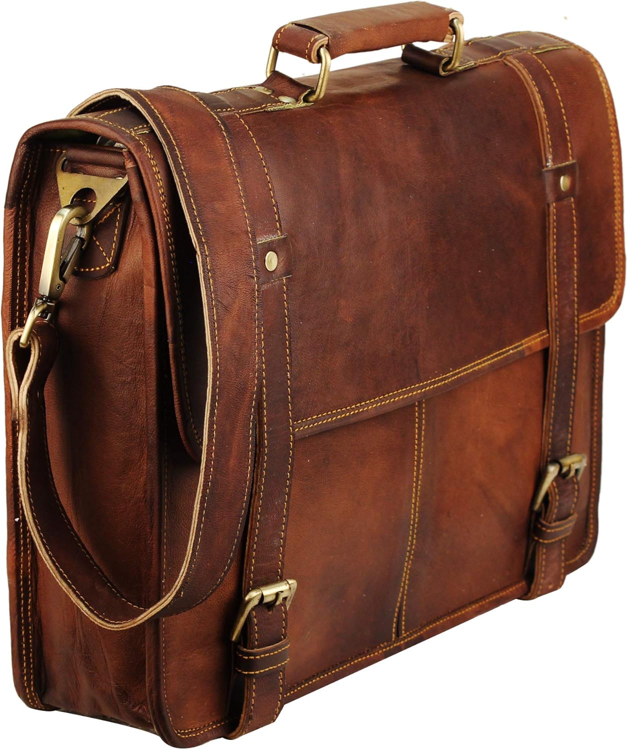 15 Inch Brown Leather Messenger Bag for Men and Women | Best Laptop Briefcase Computer Satchel Shoulder Crossbody Bag | Full Grain Leather Bag A Perfect Companion for College, Office Use
