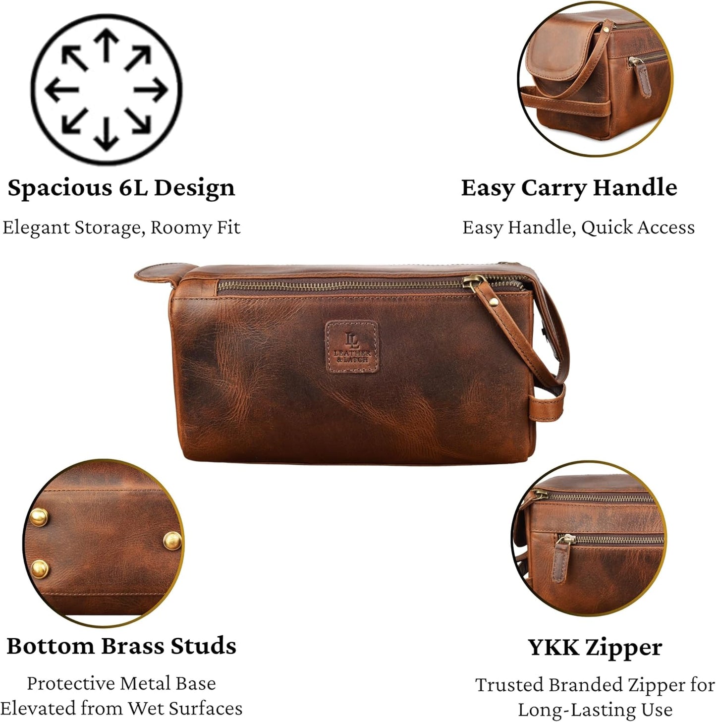 Leather Travel Toiletry Bag for Men & Women – Genuine Leather Dopp Kit, Shaving Organizer, Waterproof Lining, Spacious Toiletry Organizer Gift for Unisex- Rustic Brown