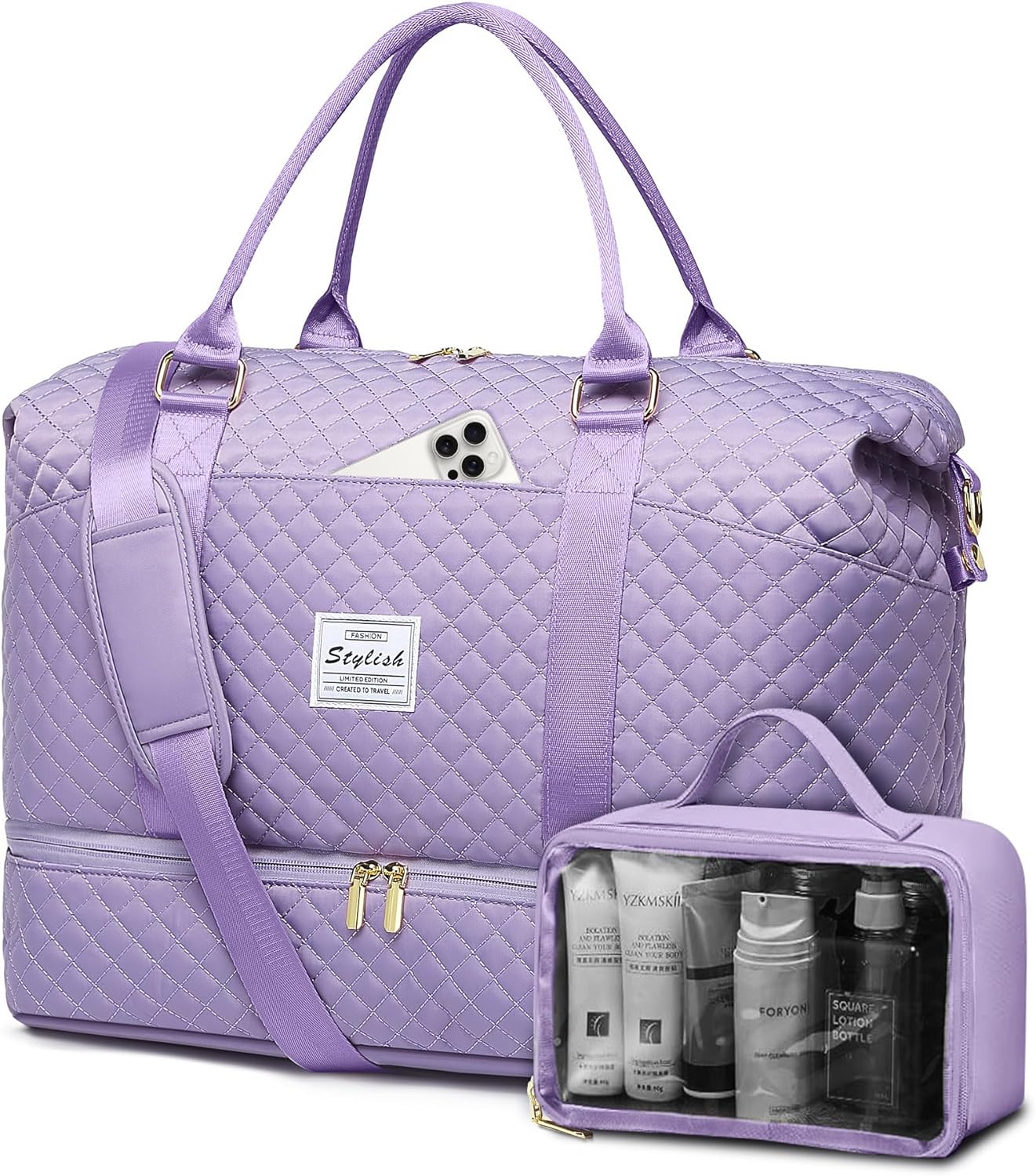 Women Weekender Travel Duffle Bag: Travel Duffel Overnight Bags with Shoe Compartment Large Carry on Tote Bag Toiletry Bag Weekend Yoga Gym Hospital Bags for Labor and Delivery with Wet Pocket Purple