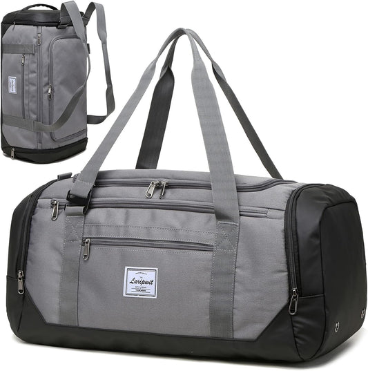 Laripwit Travel Duffle Bag for men 40L Medium Sports Gym Bag with Wet Pocket & Shoes Compartment Weekender Overnight Backpack for Traveling Duffel Bag Backpack for Women, Gray