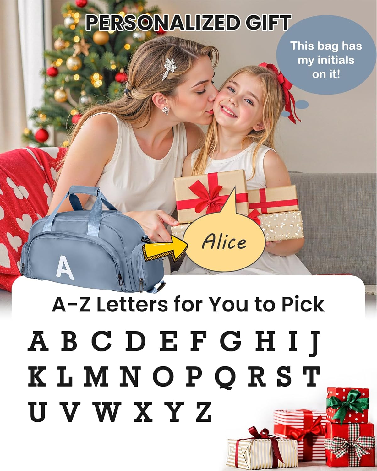 Birthday Gifts for 6 7 8 9 10 Year Old Girls, Initial Gym Bags with Shoe Compartment, Dance Bag for Girls, Monogram Kid Overnight Bags, Trendy Stuff Cute Present(Letter E)