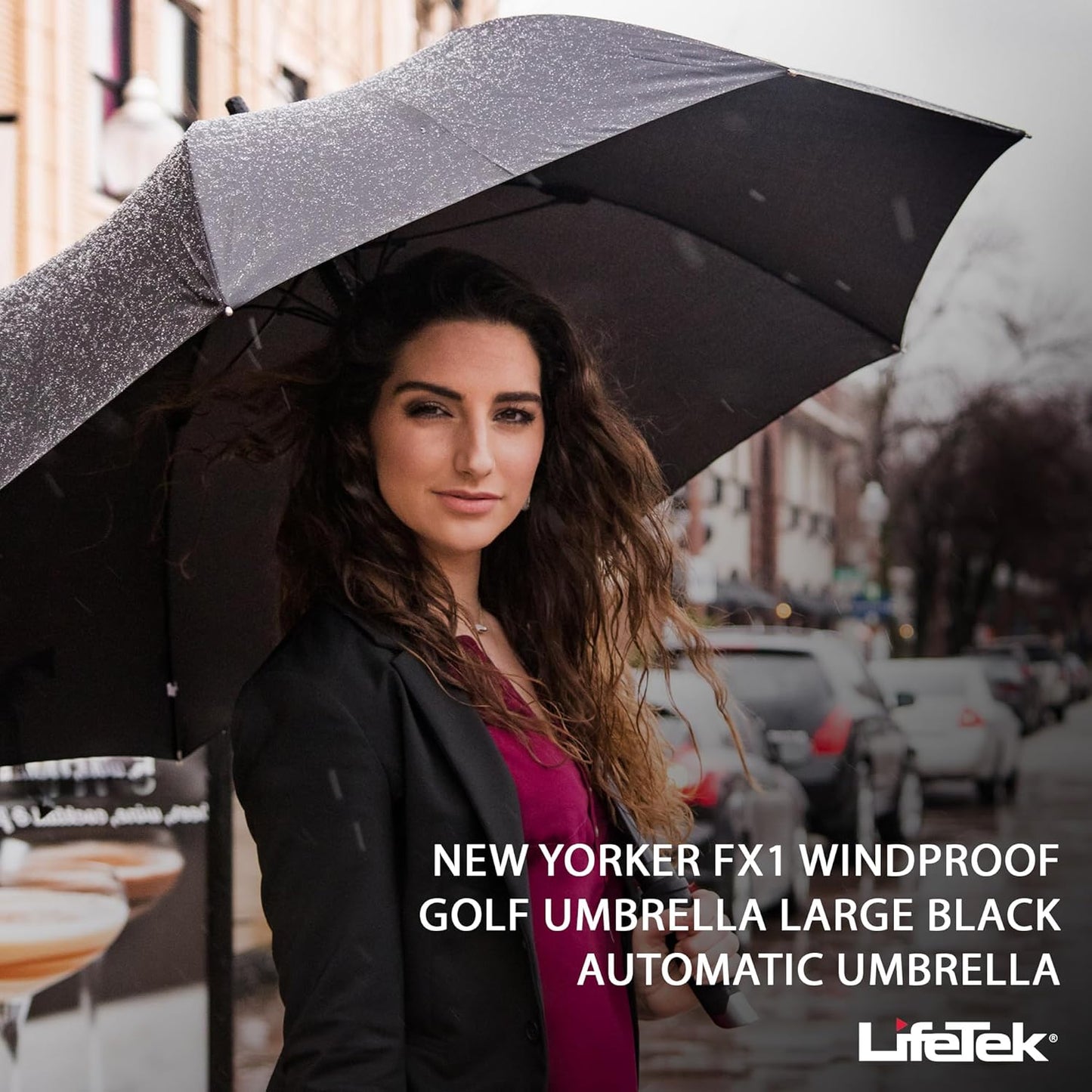 LifeTek Premium Travel Umbrella - Windproof & Compact for Men & Women, Automatic Open Close, Fits in Purse Laptop Bag or Backpack, Strong Frame for Heavy Rain & Sun UV Protection