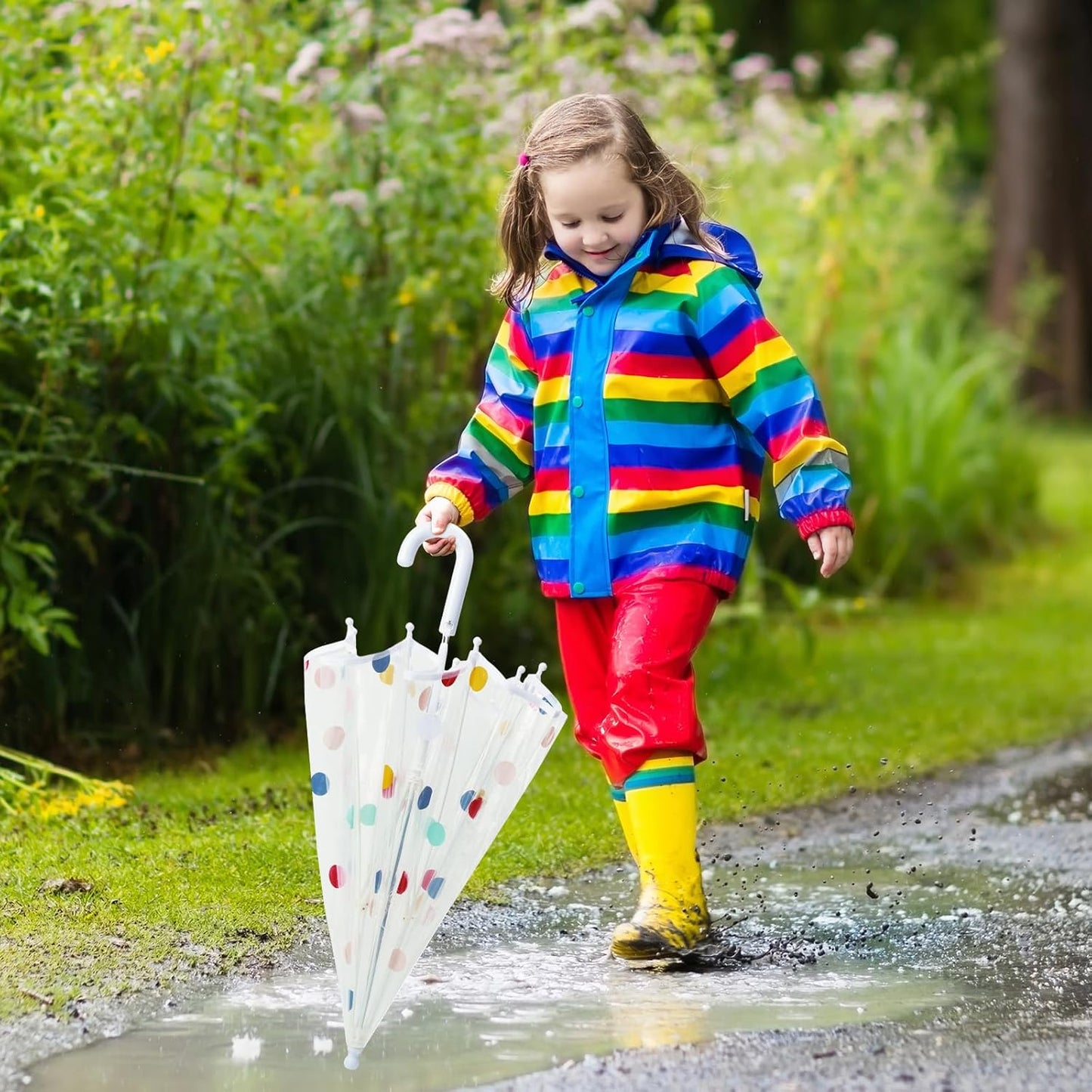 Kids Umbrella Clear Bubble Umbrellas for Rain,Transparent Dome Safety Windproof Umbrella with Easy-Grip Hook Handle for Toddler Girls and Boys