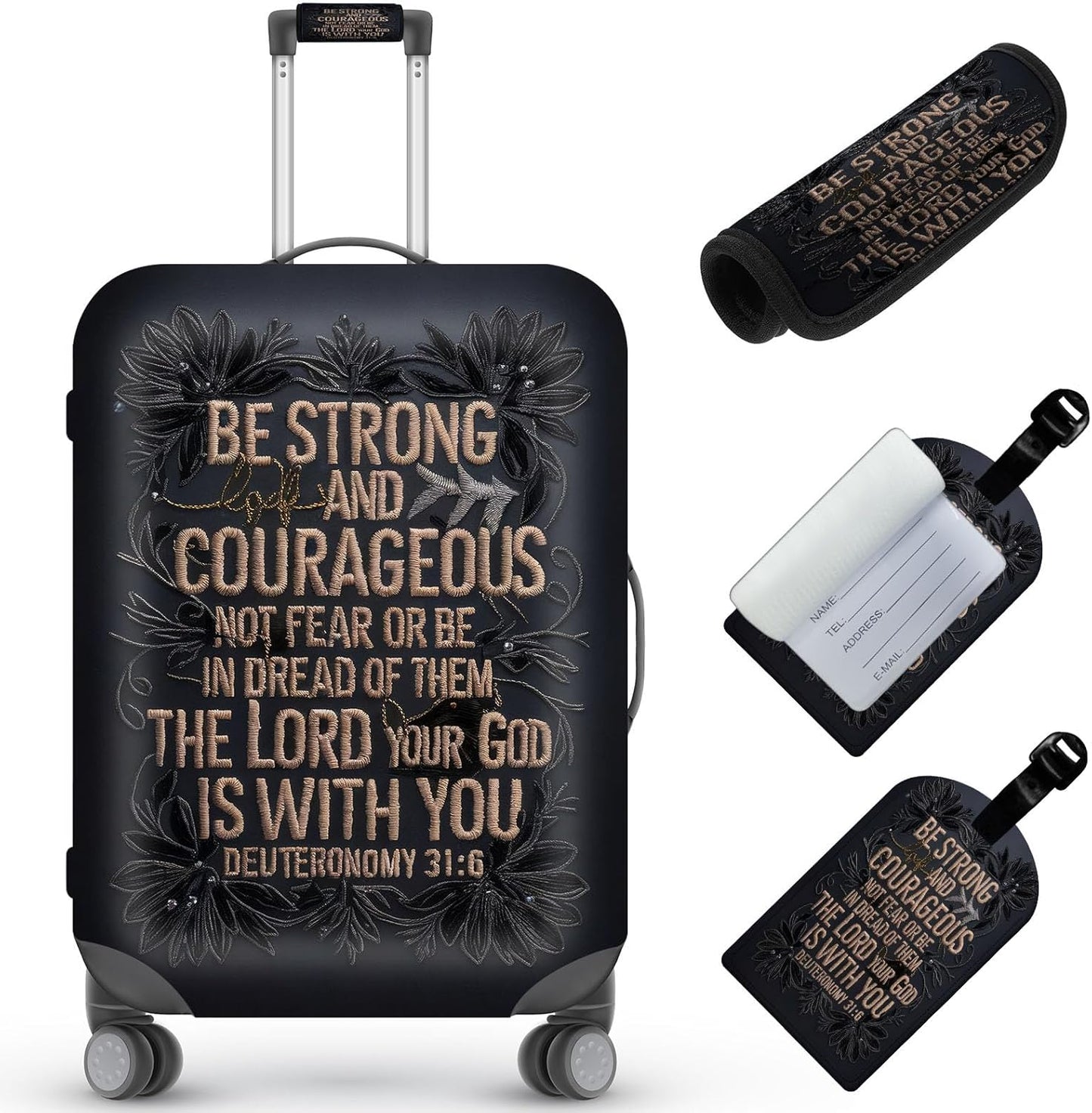 Travel Luggage Cover,Embroidery Bible VersesTheme Suitcase Cover Accessory Kit, Luggage Tag, and Comfortable Luggage Handle Wrap, Washable Luggage Suitcase Protector (22-24 inch,M)