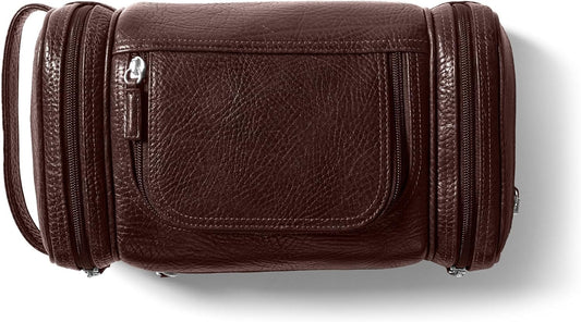 Leatherology Premium Espresso Multi Pocket Toiletry Bag - Main top zippered compartment with additional side and front zippered pockets