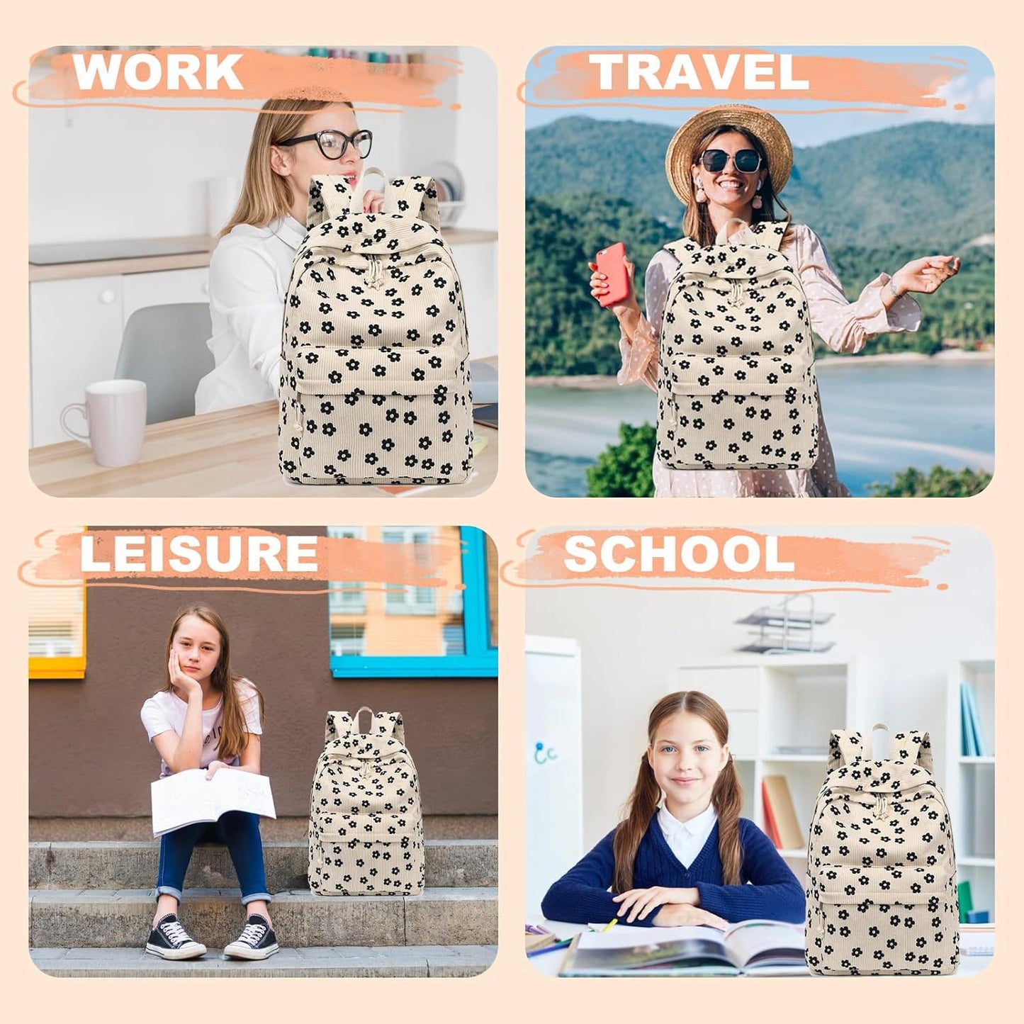 LEDAOU School Backpack Teen Girls Lightweight Bookbag Elementary Middle School Backpacks College Laptop Bag Travel Daypack