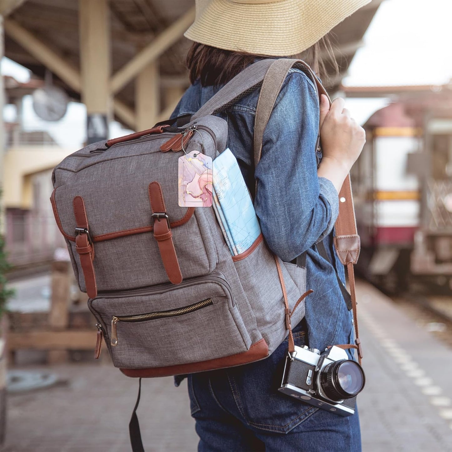 2 Pack Abstract Marble Luggage Tag for Suitcases Modern Art PU Leather Bag Travel Suitcase ID Identifier Baggage Tags for Women Men Travel