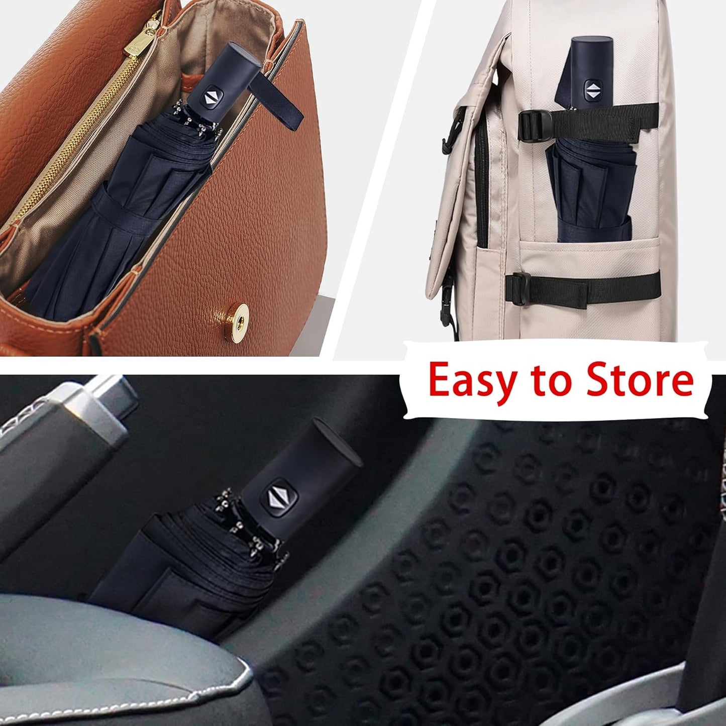 Travel Essentials Umbrella Windproof Compact Collapsible Light, Automatic, Strong and Portable, Wind Resistant Folding Small Umbrella for Rain