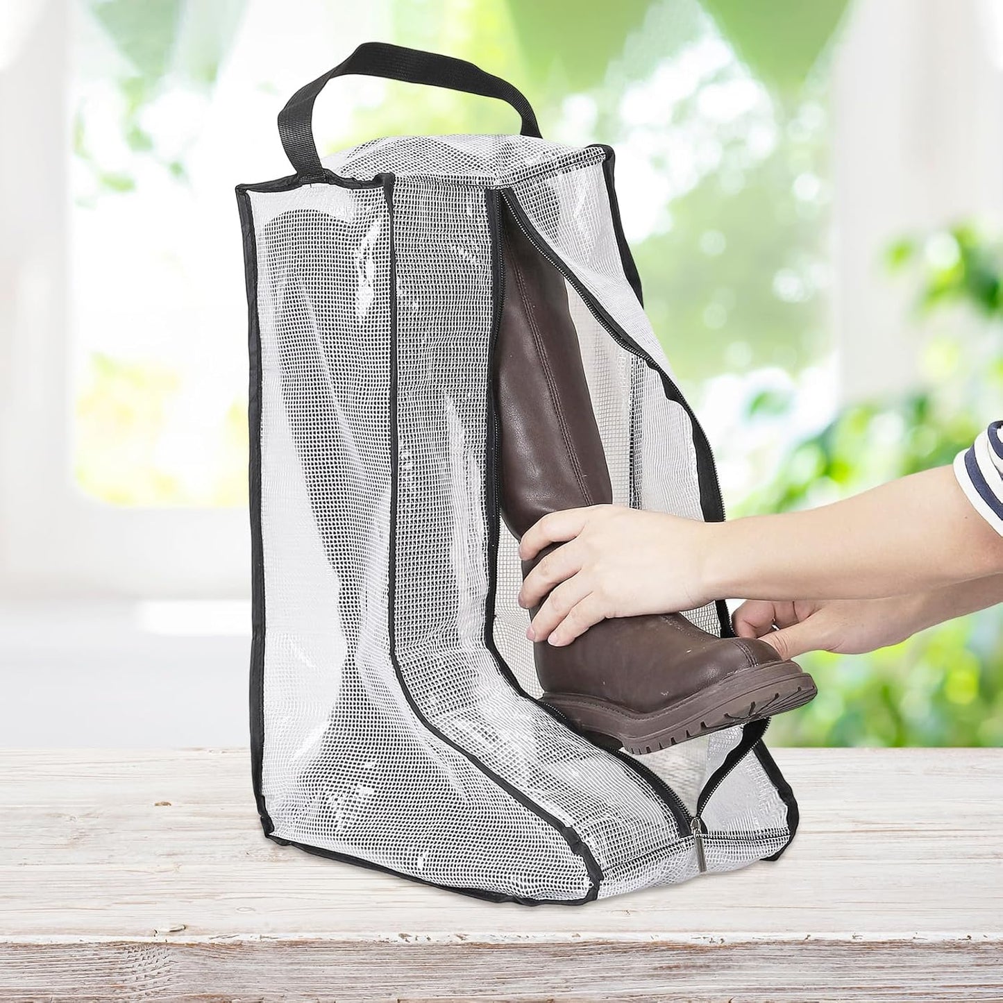 Boot Storage Bags [2PCS] - Plastic Tall Boot Carry Bags Clear Shoe Bags with Handle for Travel & Daily Use - [Gray] Waterproof & DustProof Boot Bags for Cowboy Boots