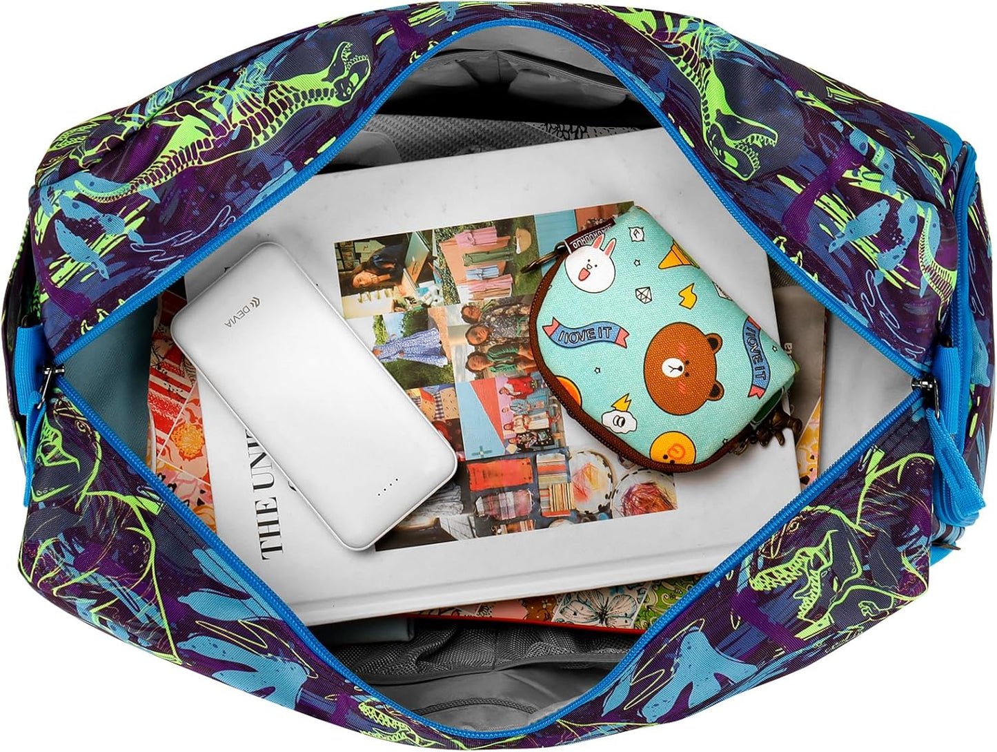 Choco Mocha Kids Dinosaur Duffle Bag - Boys Travel & Overnight Bag for Kids - Blue