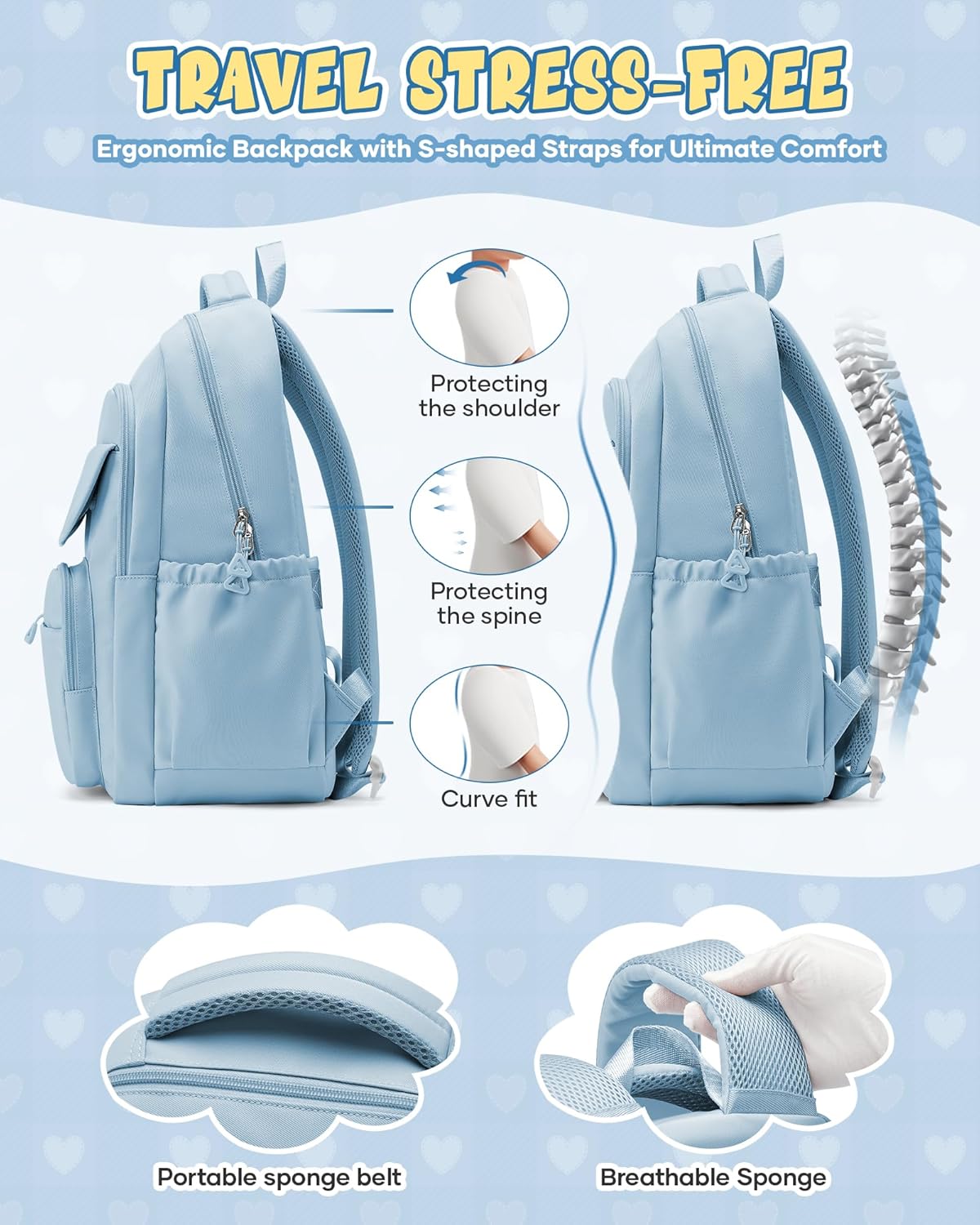 School Backpack for Women Men Cute Backpack for College Students Lightweight High School bag for Teens Girls Boys Waterproof Casual Daypacks Bookbag(Blue)