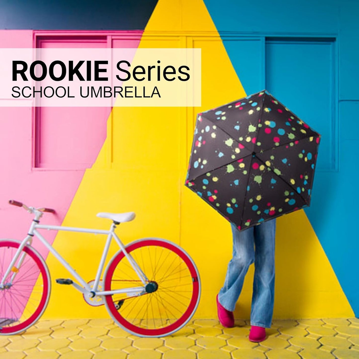 Knirps Rookie Manual Rain Umbrella for Elementary and Middle School Kids – 35.4" Canopy with Reflective Safety Stripe, Carrying Case Included