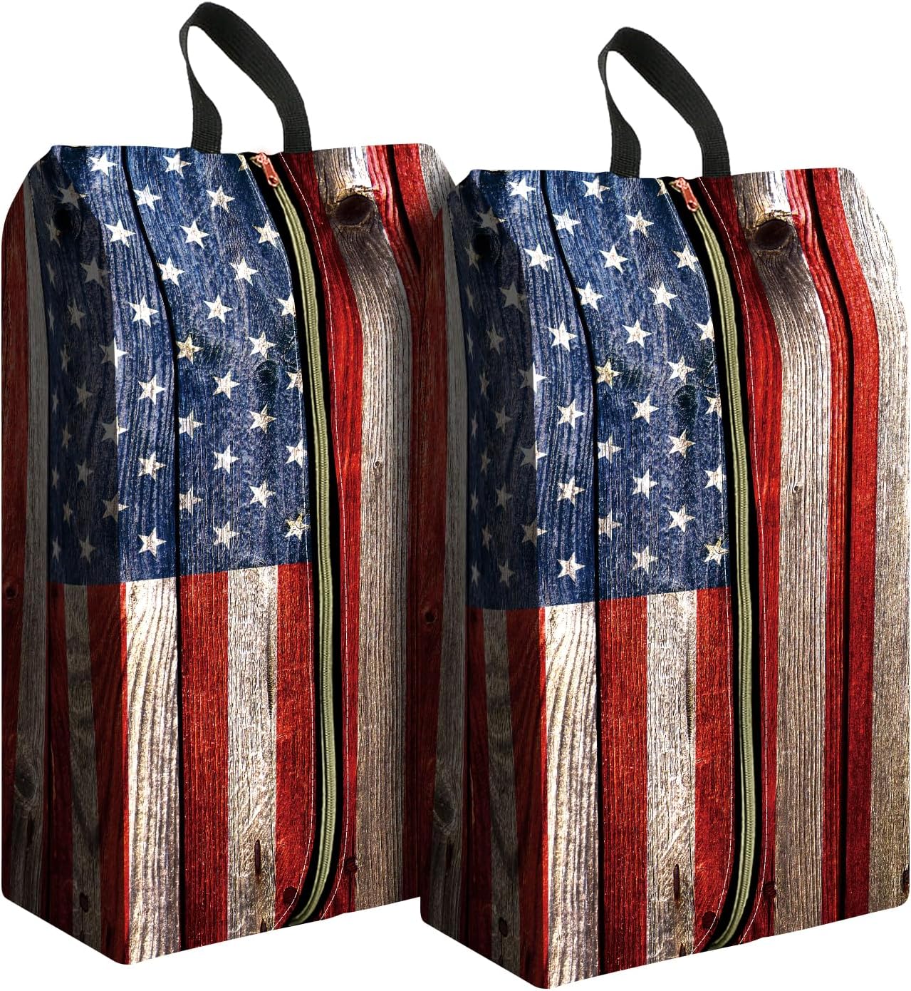 2pcs Shoe Organizer for Travel, Packing Shoe Travel Bags, Cute Shoe Bag with Zipper & Handle, Portable Travel Essentials for Women and Men USA Flag