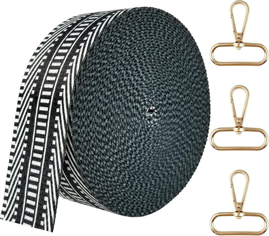 1.5 inch Printed Nylon Webbing Straps for Bags with Buckle 1 1/2 inch 6 Yards Black Strips Thick Patterned Fabric Webbing Luggage Handle Ribbon for Backpack-Home Deco-Clothing-Sewing-DIY Crafts