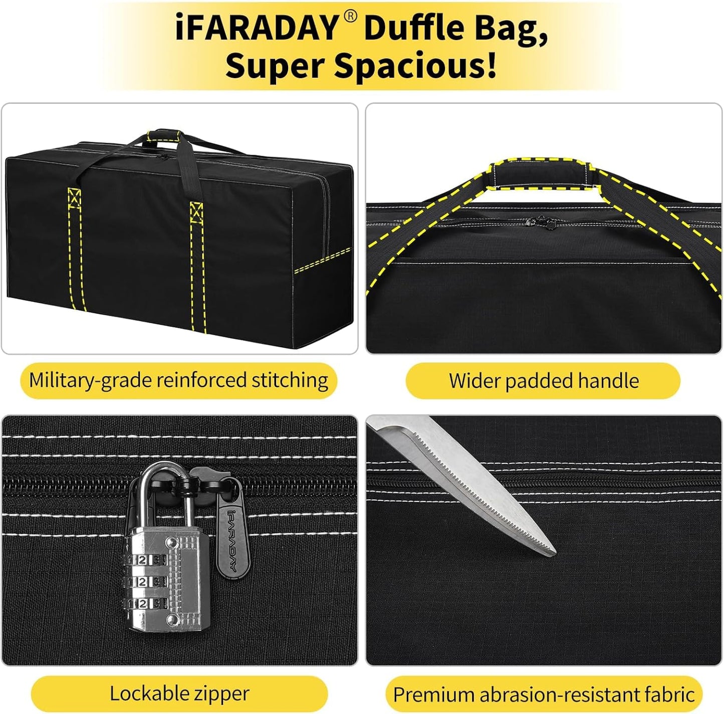 155L Extra Large Duffle Bag - 42 inch Heavy Duty & Water Resistant Duffel Bag Durable Luggage Storage Bag for Camping, Travel, Sports (Black)