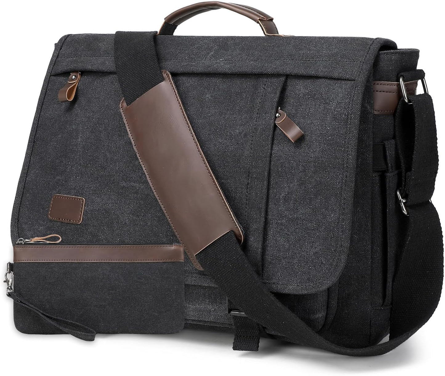 17.3 Inch Messenger Bag for Men: 2PCS Laptop Bag PU Leather Canvas Work Briefcase Large Office