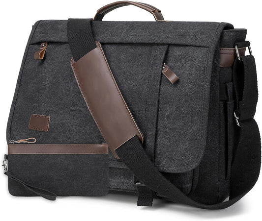 17.3 Inch Messenger Bag for Men: 2PCS Laptop Bag PU Leather Canvas Work Briefcase Large Office