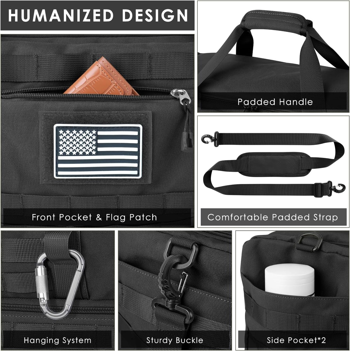 ETRONIK Travel Bag for Men Women, Gym Bag & Tactical Duffle Bags for Travel, Carry on with Toiletry Bag and Shoe Compartment, Weekender Overnight Trip with Wet Pocket for Workout Medical, Black