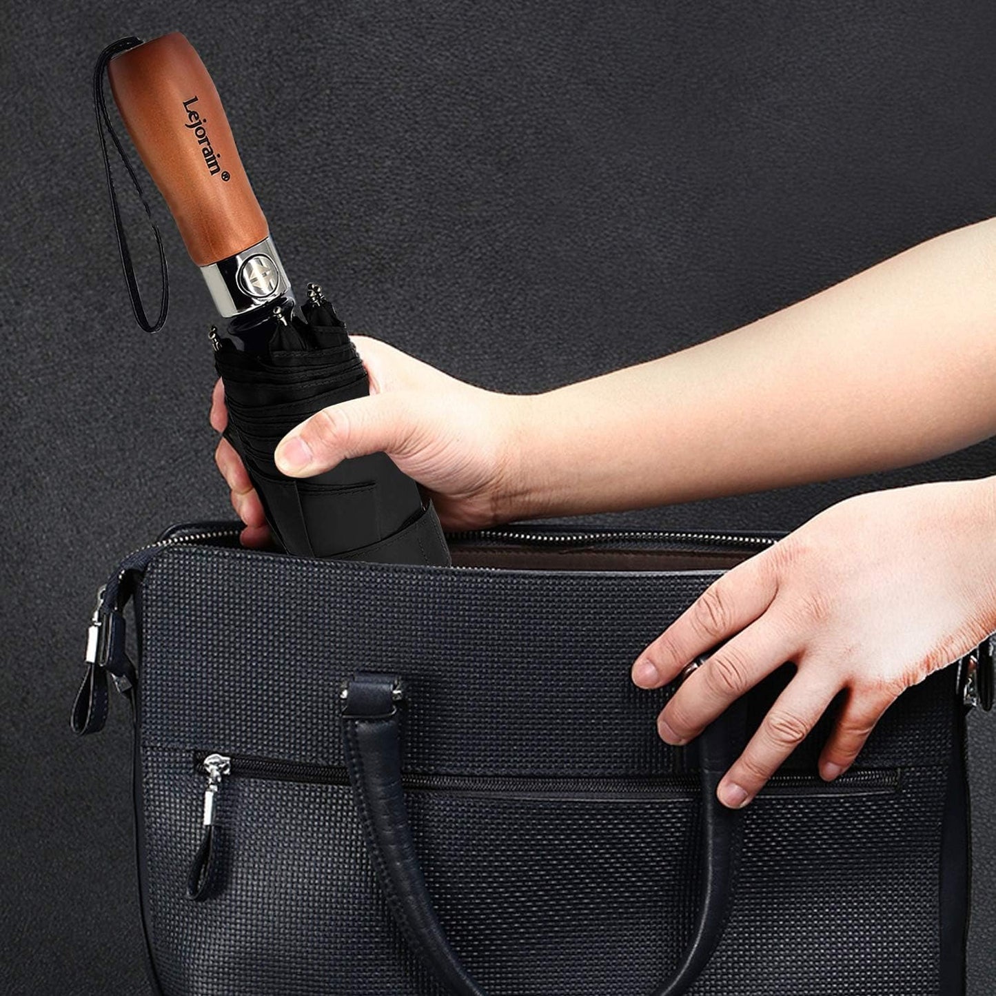 Lejorain Large Folding Golf Umbrella - Compact Mens Umbrellas Travel Rain and Windproof 54inch Collapsible Automatic Open Close Umbrella 210T Teflon Vented Double Canopy