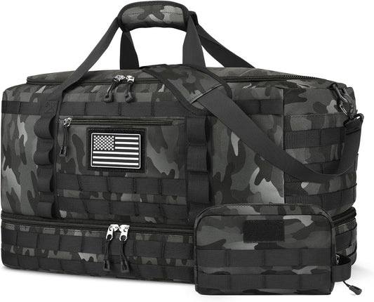 ETRONIK Travel Bag for Men Women, Gym Bag & Tactical Duffle Bags for Travel, Carry on with Toiletry Bag and Shoe Compartment, Weekender Overnight Trip with Wet Pocket for Workout Medical, Black Camo
