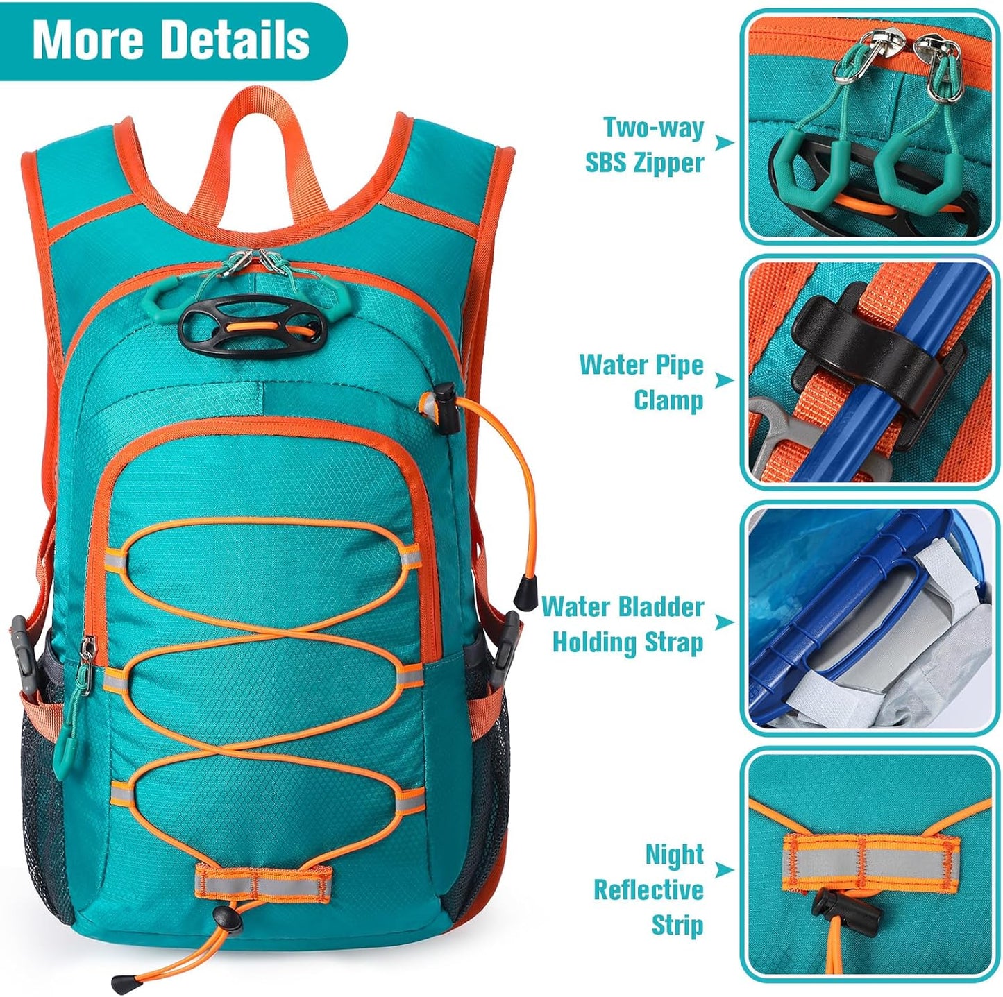 12L Kids Hiking Backpack, Small Hydration Backpack, Waterproof Kids Camping Daypack 5-12, No Water Bladder…