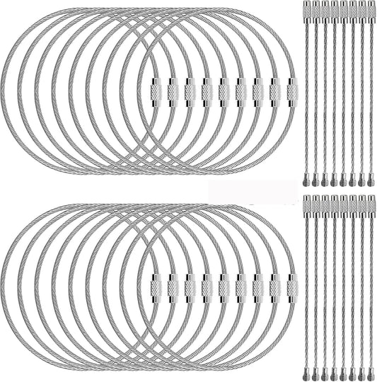 100pcs Stainless Steel Wire Keychains Aircraft Cable Cable Key Ring for Hanging ID Tags or Luggage Tags,6.3 inch 2mm