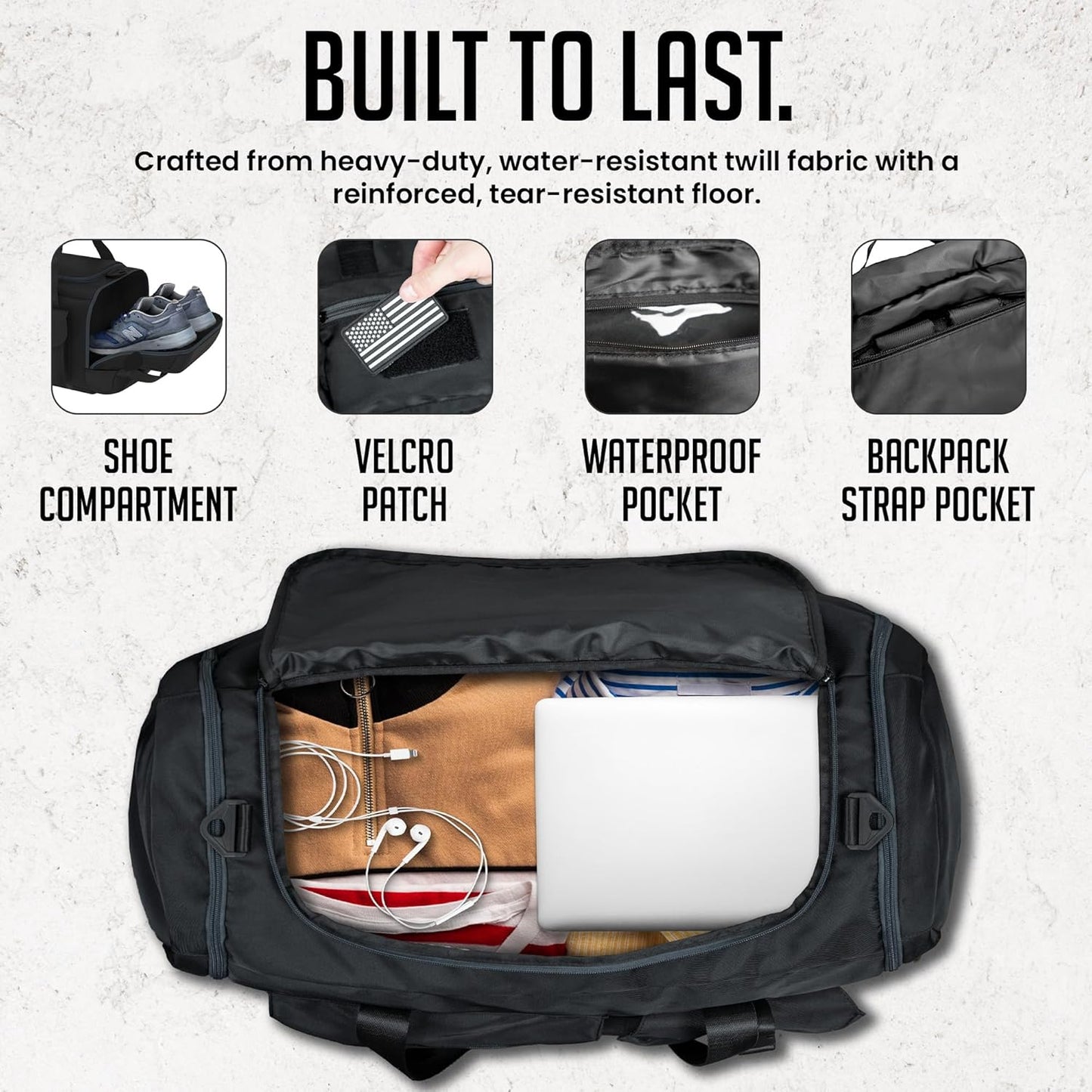 Gym Duffel Bag Backpack - 45L - Durable Gym Bag for Men/Women with Shoe Compartment - Duffel Bag Carry On – Water Resistant with Wet Pocket, Multiple Pockets & Straps for Gym, Travel & Overnight