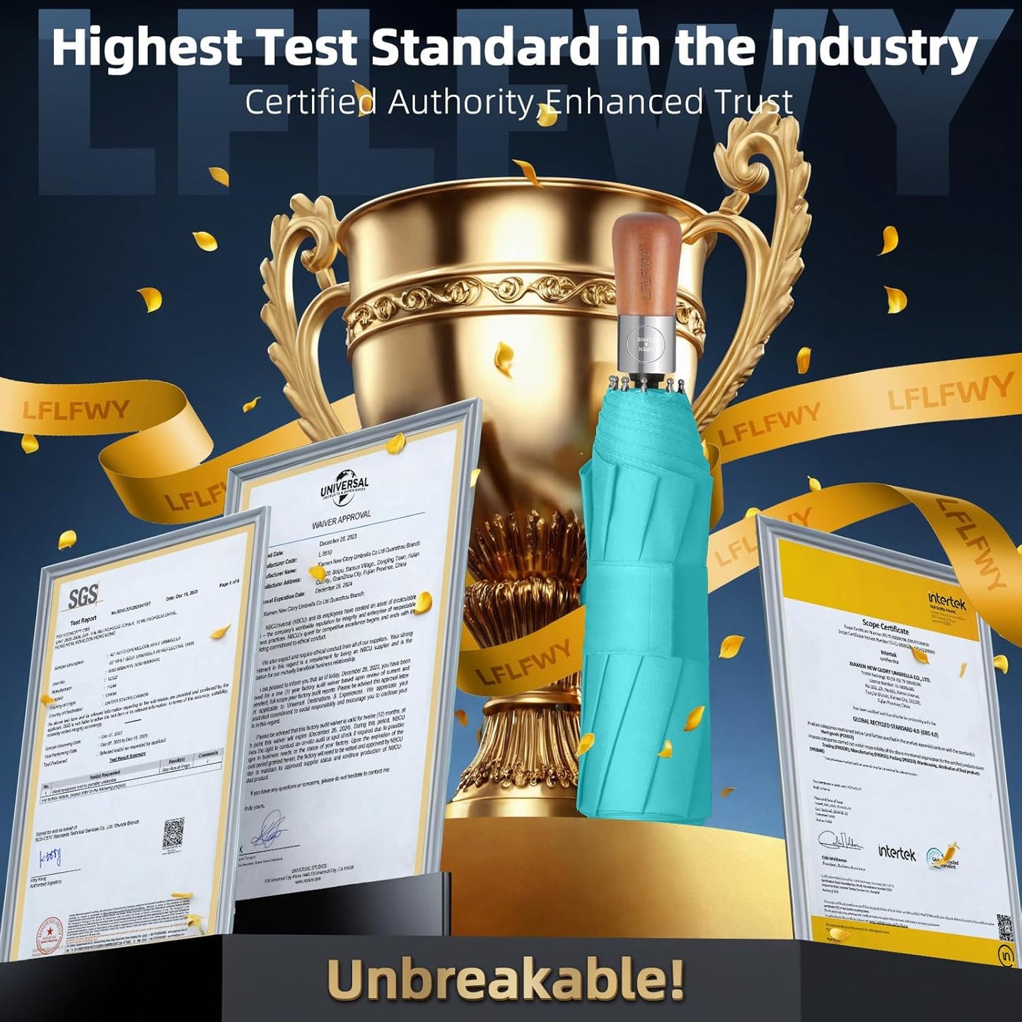 Umbrella Strong Windproof, Triple-Layer Canopy, 10 Fiberglass Ribs, Auto Open/Close, Wooden Handle, Sleeve with Anti-Loss Hook, Umbrellas for Travel & Commute & Daily Use & Gift