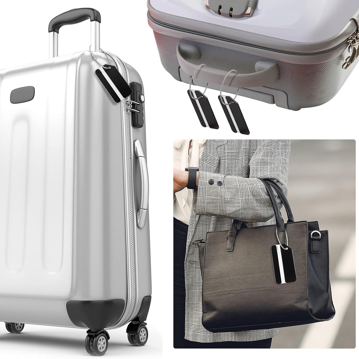 12 Pieces Luggage Tags Business Card Holder Aluminum Metal Travel ID Bag Tag for Suitcases Travel Luggage Baggage Identifier(Black)