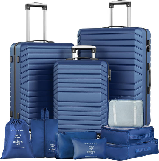 10 Piece Luggage Sets, 3 Piece Suitcase Set, 20 inch Carry on Luggage, 24 inch and 28 inch Checked Luggage with 7PC Packing Bags