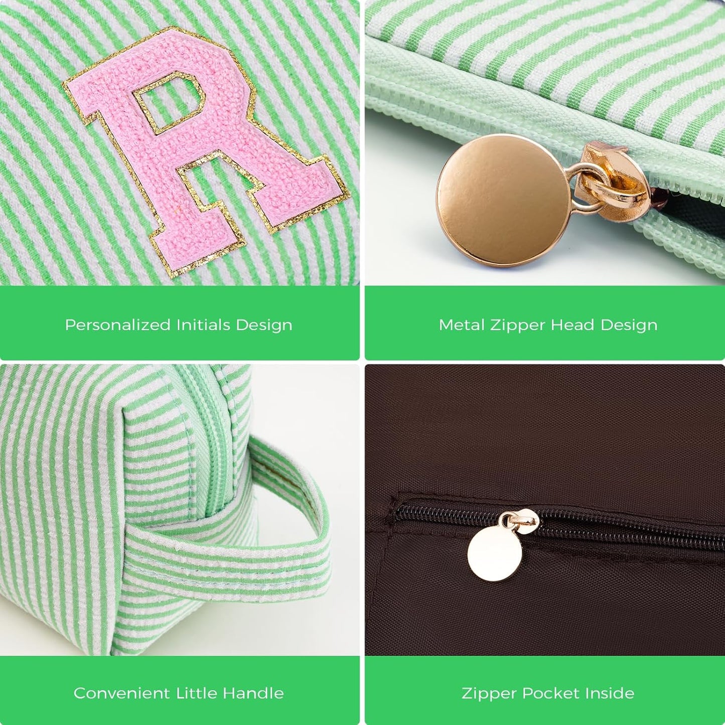 Personalized Anniversary Wife's Birthday Gifts,Mothers Day Gifts for Women,Wife Gifts from Husband,Cool Birthday Gifts for Wife,Makeup Bag Set Cosmetic Bag for Teen Girls - Green,R