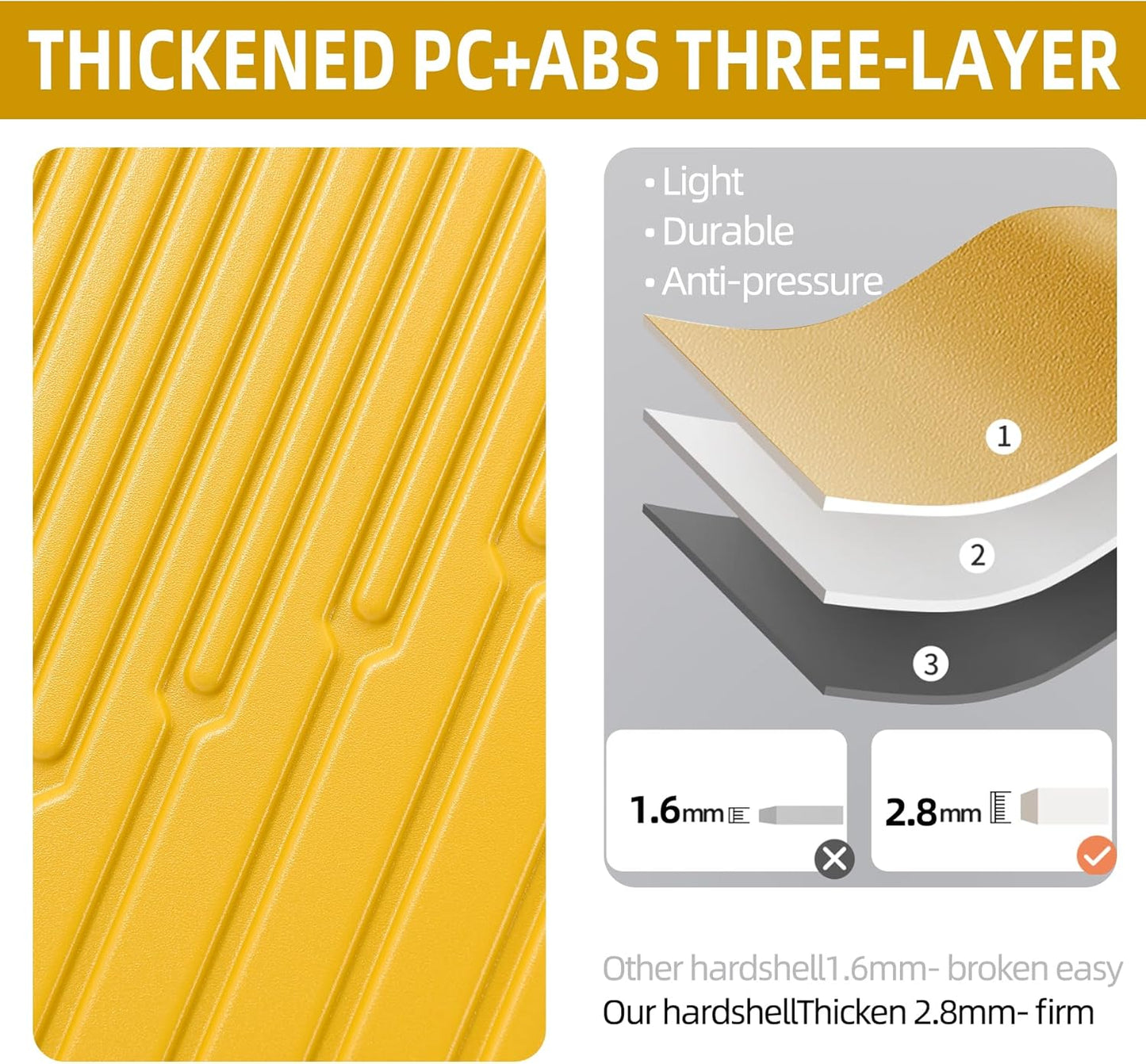 19 Inch Suitcase Hand Luggage with Front Pocket for 15.6" Laptop, 35 * 23 * 55cm, 43L, Ligthweight ABS+PC Hardshell Carry On, Yellow