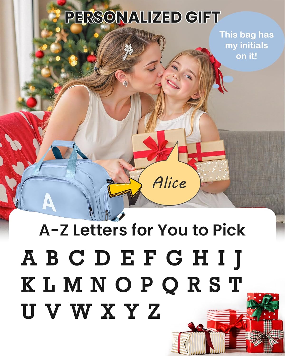 Christmas Gifts for Girls 12-14, Initial Gym Bags with Shoe Compartment, Dance Bag for Girls, Monogram Kid Overnight Bags, Ballet Sport Gymnastics Cheer Travel Duffle Tote (Letter P)