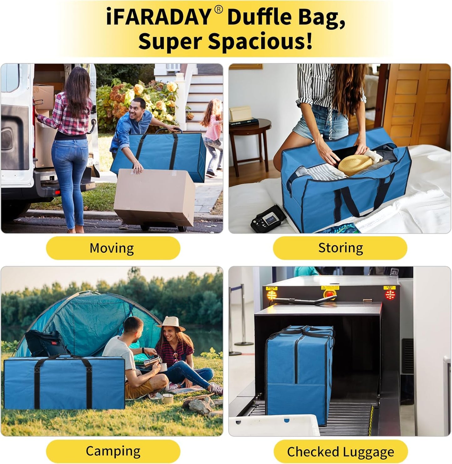 155L Extra Large Duffle Bag - 42 inch Heavy Duty & Water Resistant Duffel Bag Durable Luggage Storage Bag for Camping, Travel, Sports (Blue)