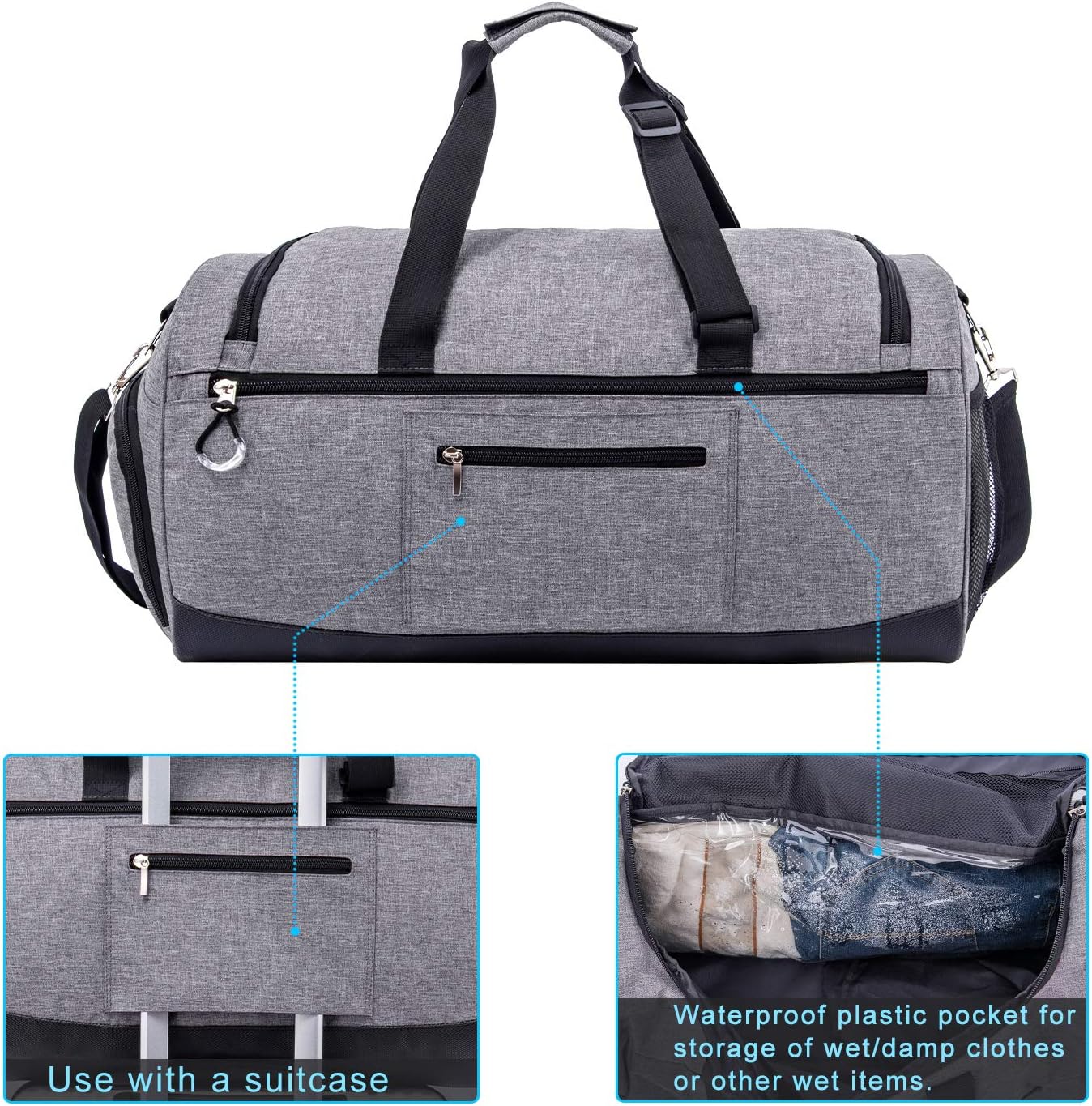 Kuston Sports Gym Bag with Shoes Compartment &Wet Pocket Gym Duffel Bag Overnight Bag for Men and Women