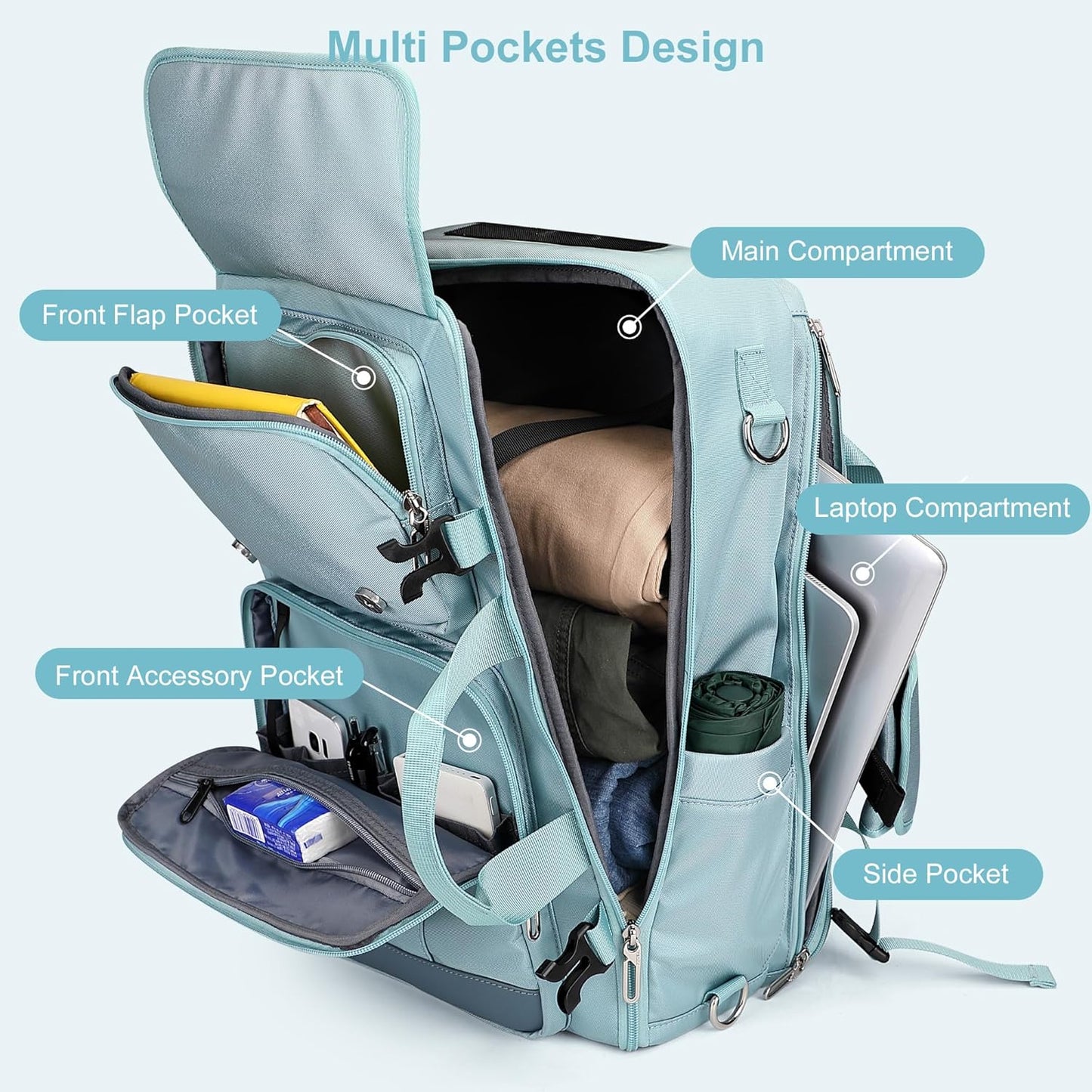 PIJUSHI Travel Backpack for Women Carry on Luggage Backpack Convertible Large Laptop Duffel Bag for Airplanes(PE049 Teal Blue)