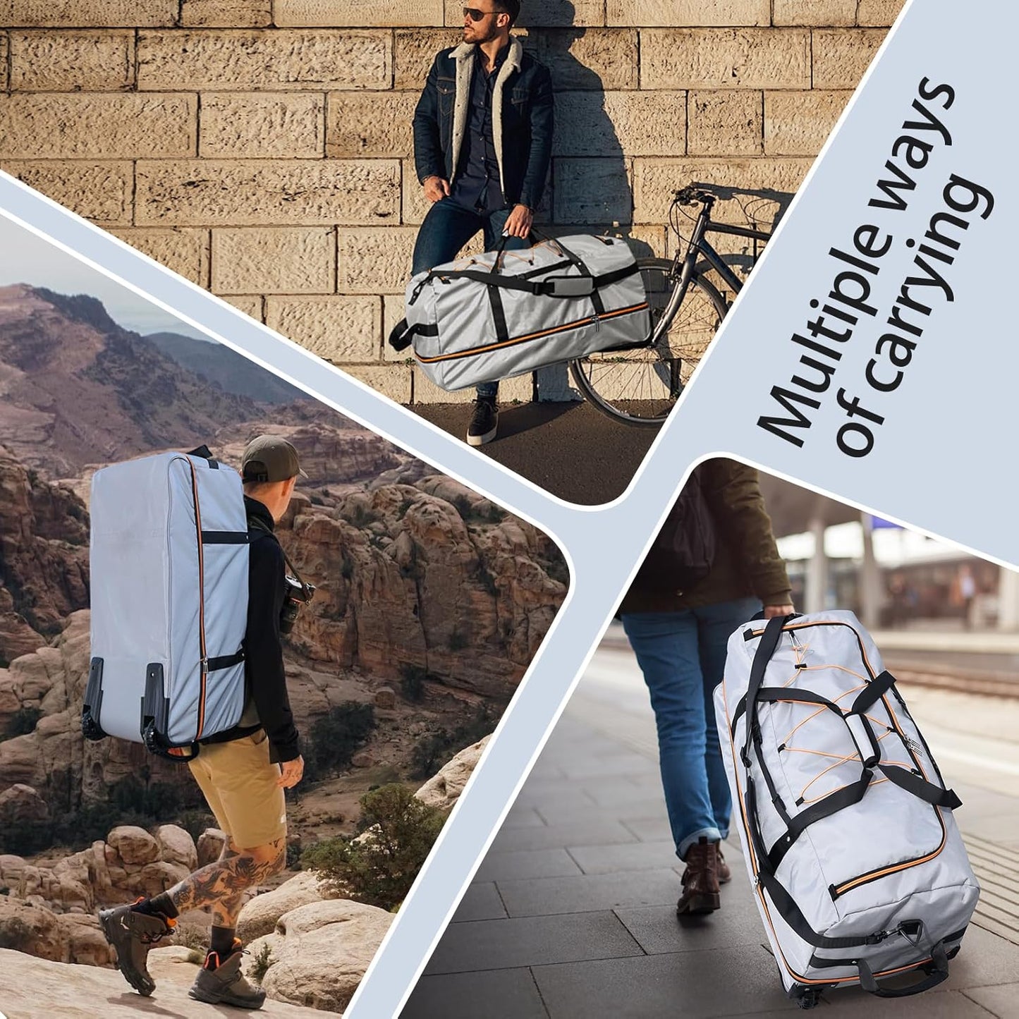 110L Expandable to 140L 32” Foldable Oxford Soft-Sided Rolling Duffle Bag with 2 Heavy-Duty Wheels,3 Large Compartments,Adjustable Shoulder Strap and Attached Organizer Pouch,Grey